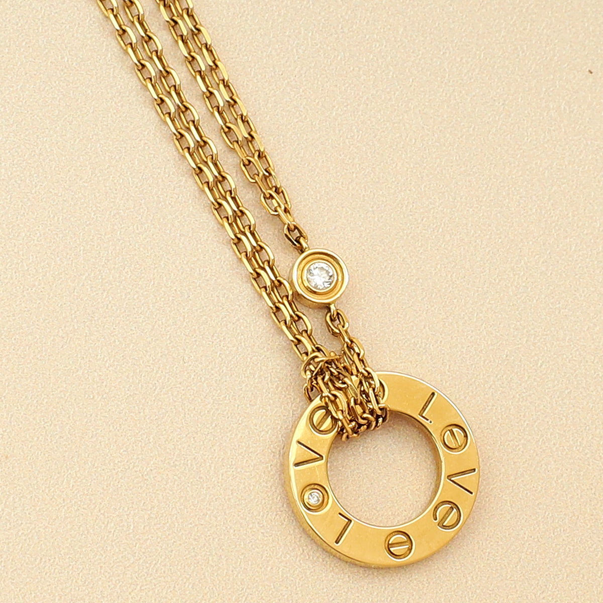 Cartier 18K Yellow Gold 2 Diamonds Love Pendant