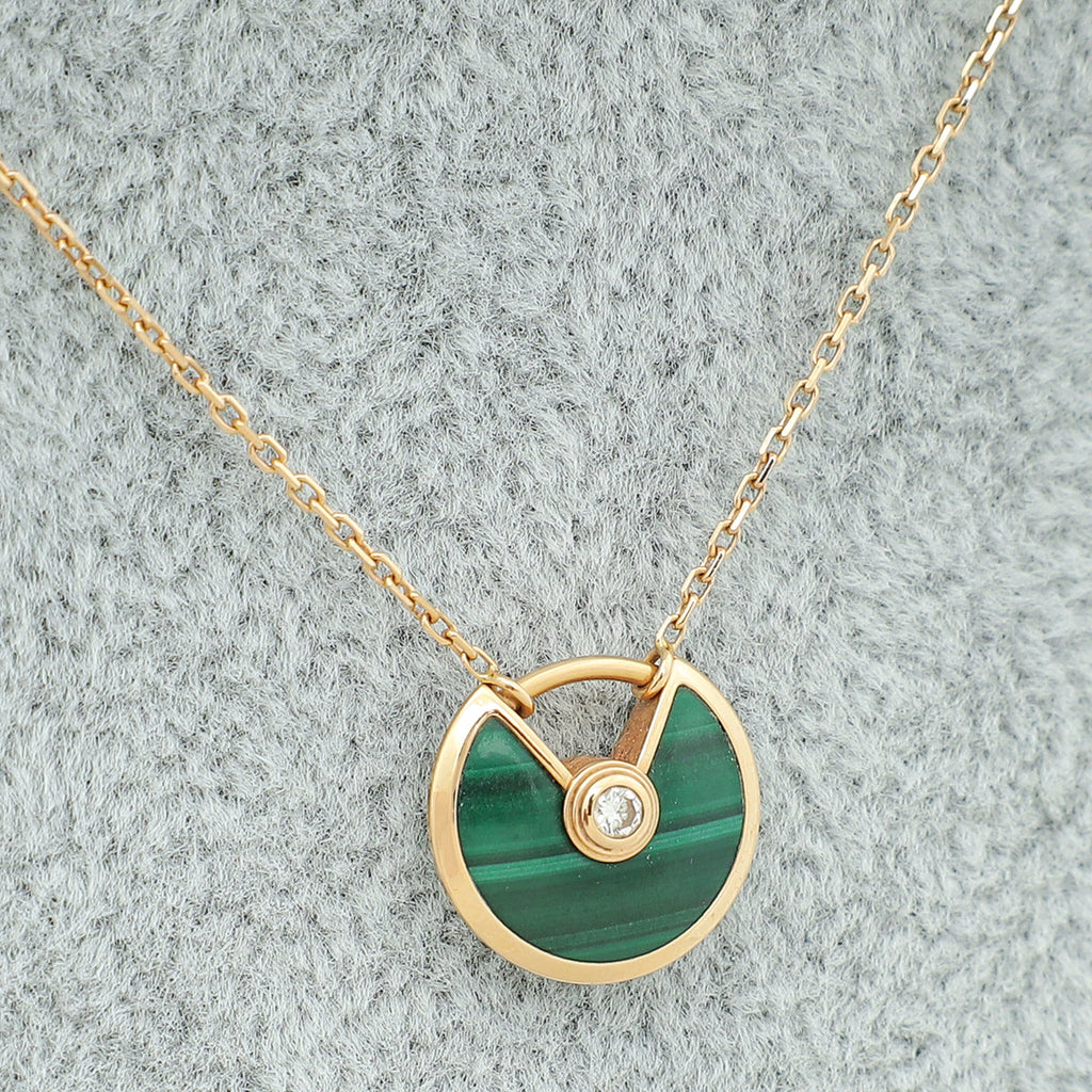 Cartier 18K Rose Gold Diamond Malachite Amulette De Cartier XS Model Necklace