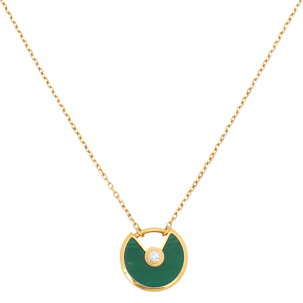 Cartier 18K Rose Gold Diamond Malachite Amulette De Cartier XS Model Pendant Necklace