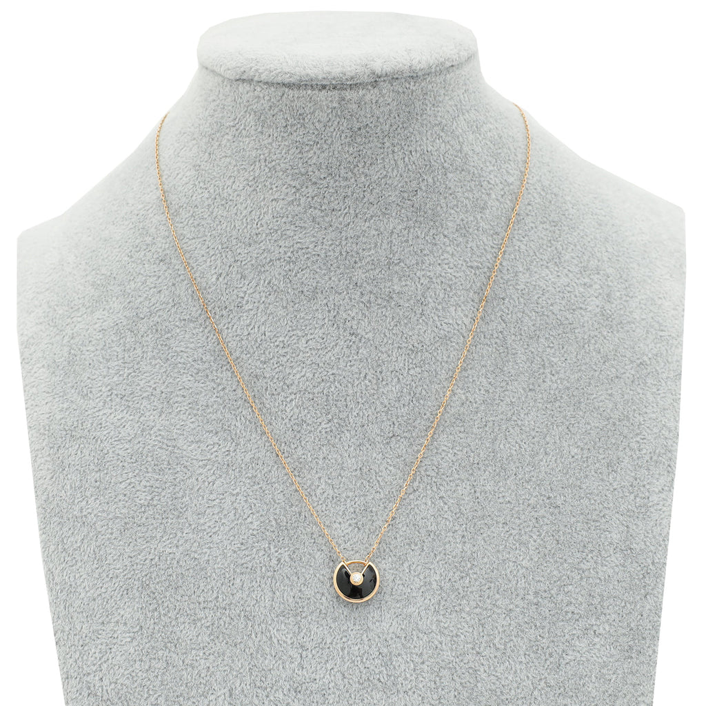 Cartier 18K Rose Gold Diamond Onyx Amulette de Cartier Necklace