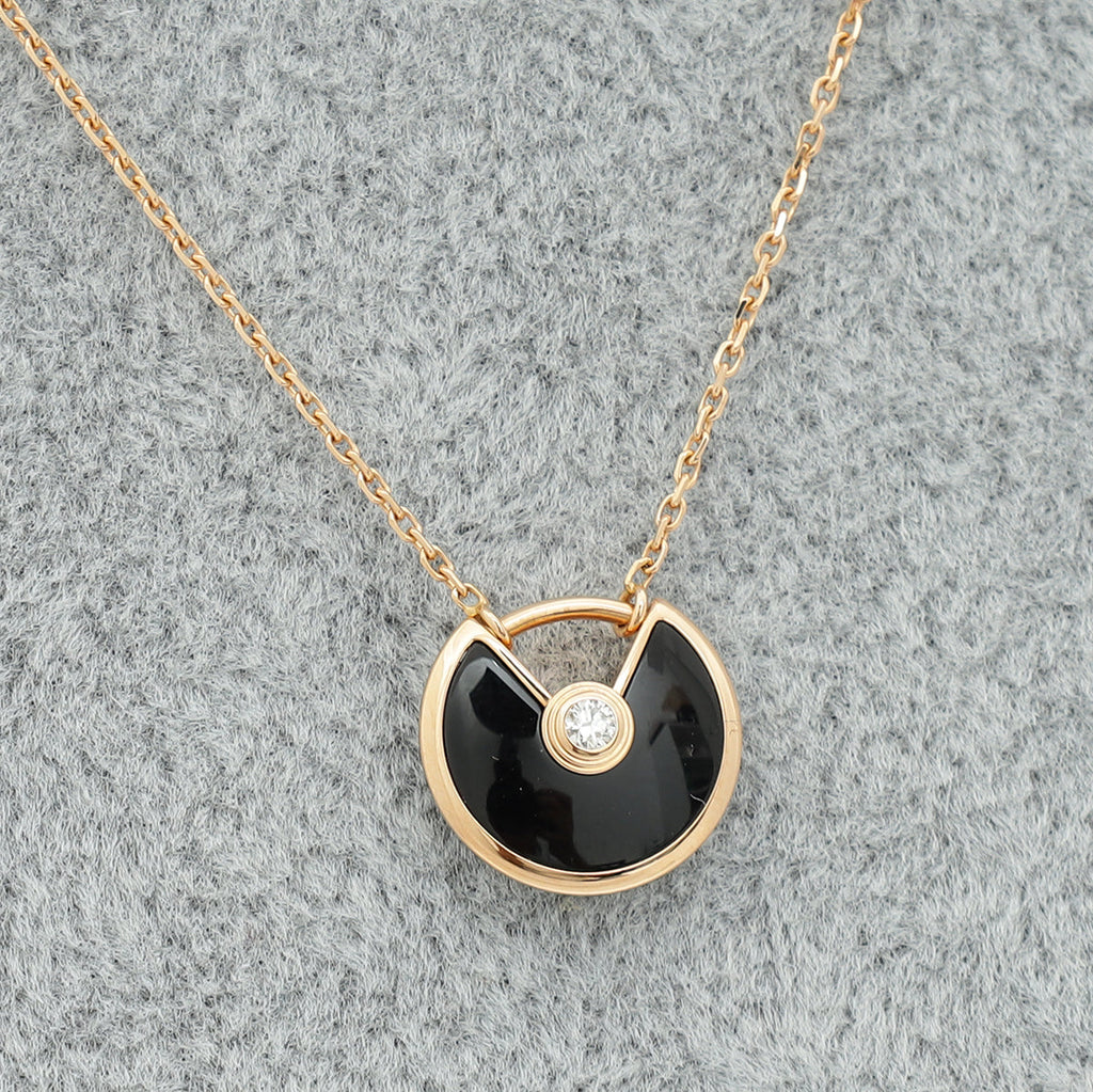 Cartier 18K Rose Gold Diamond Onyx Amulette de Cartier Necklace
