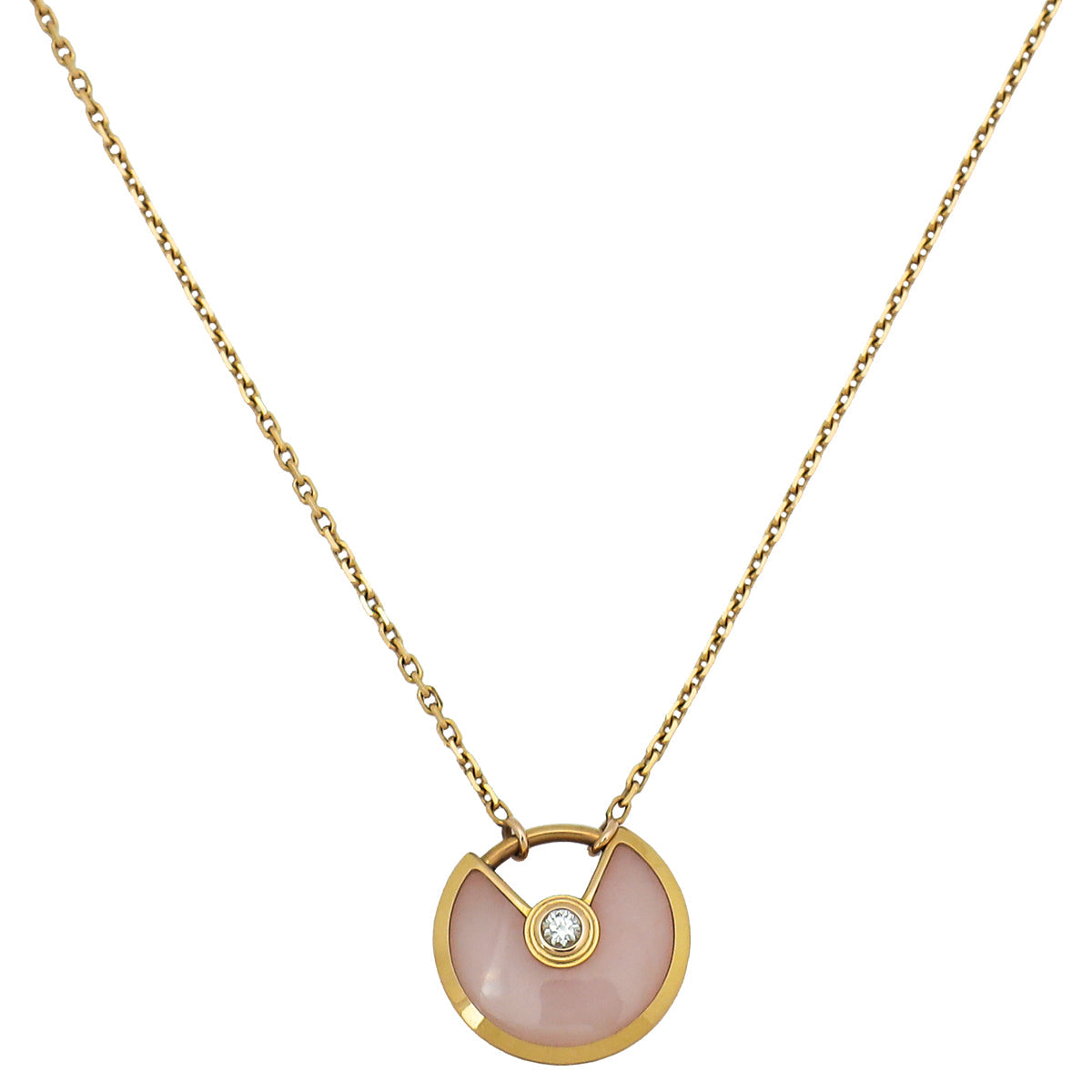 Cartier 18K Rose Gold Pink Opal Diamond Amulette De Cartier XS Necklace