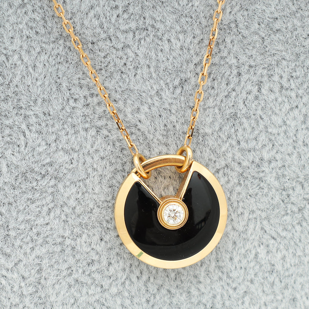 Cartier 18K Pink Gold Onyx Diamond Amulette De Cartier Small Model Necklace