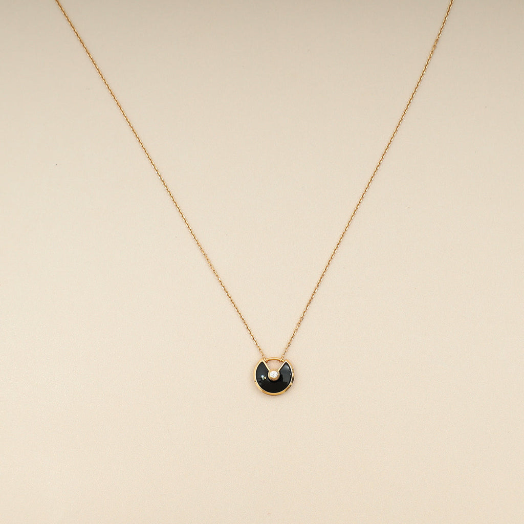 Cartier 18K Rose Gold Diamond Amulette De Cartier Onyx Pendant Necklace