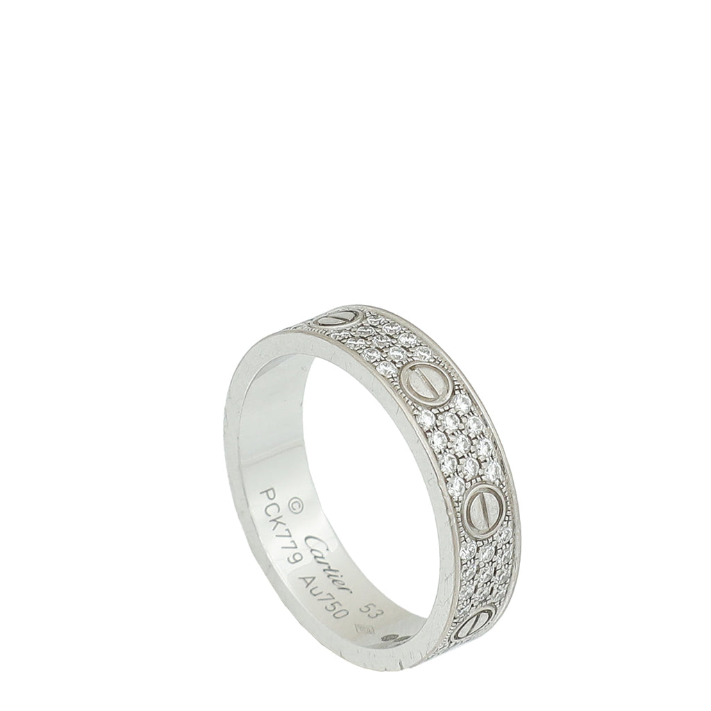 Cartier 18K White Gold Love Paved Diamond Small Model Ring 53