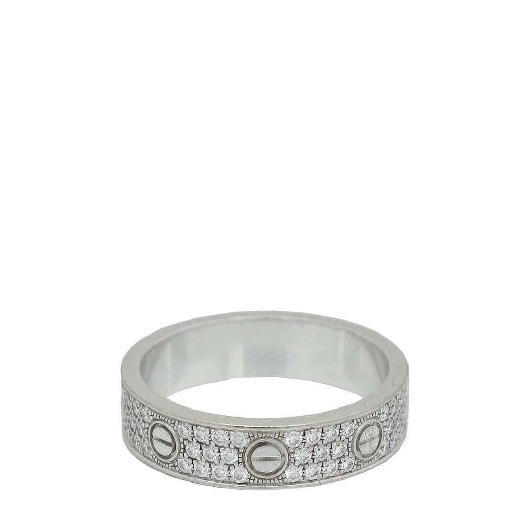 Cartier 18K White Gold Love Paved Diamond Small Model Ring 53