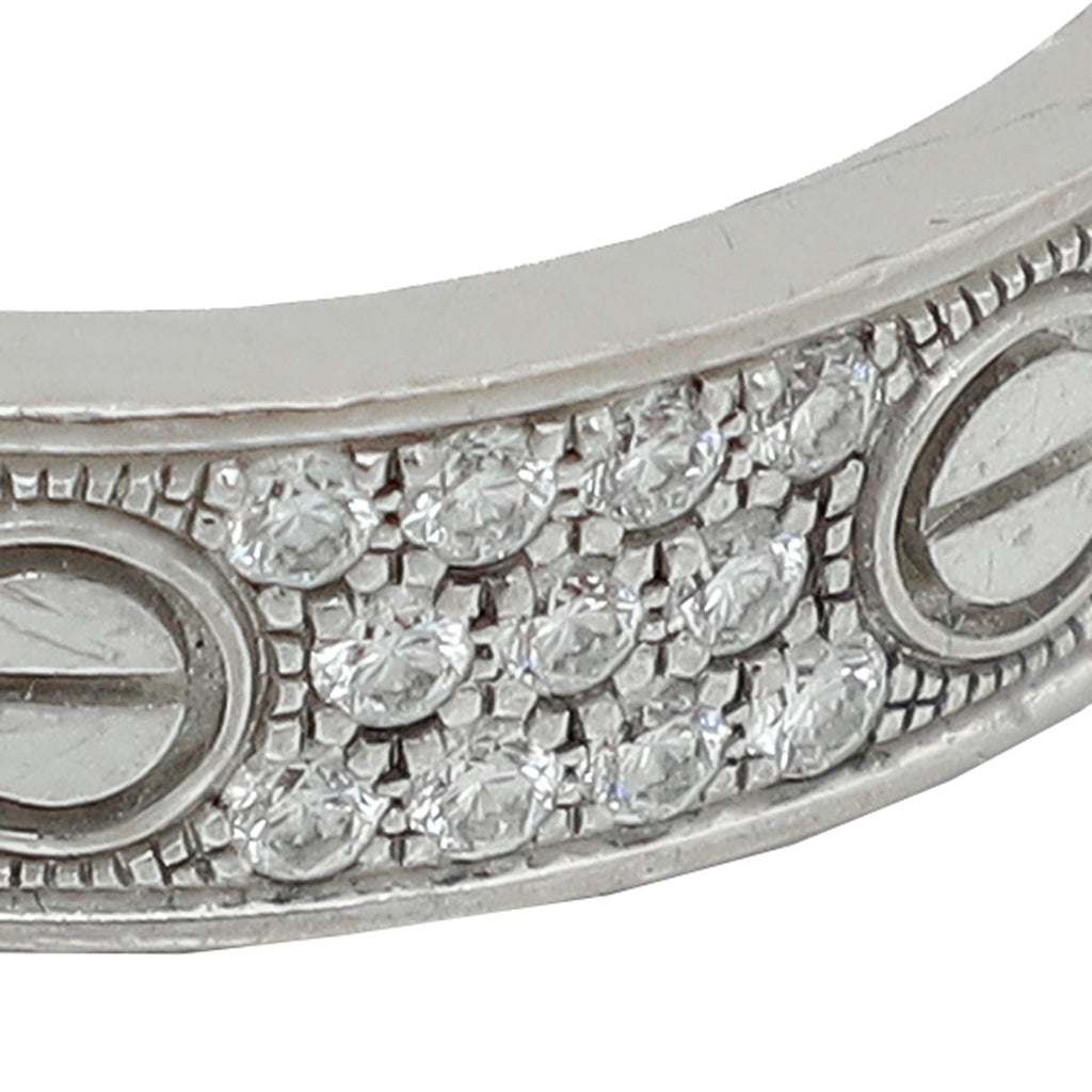 Cartier 18K White Gold Love Paved Diamond Small Model Ring 53