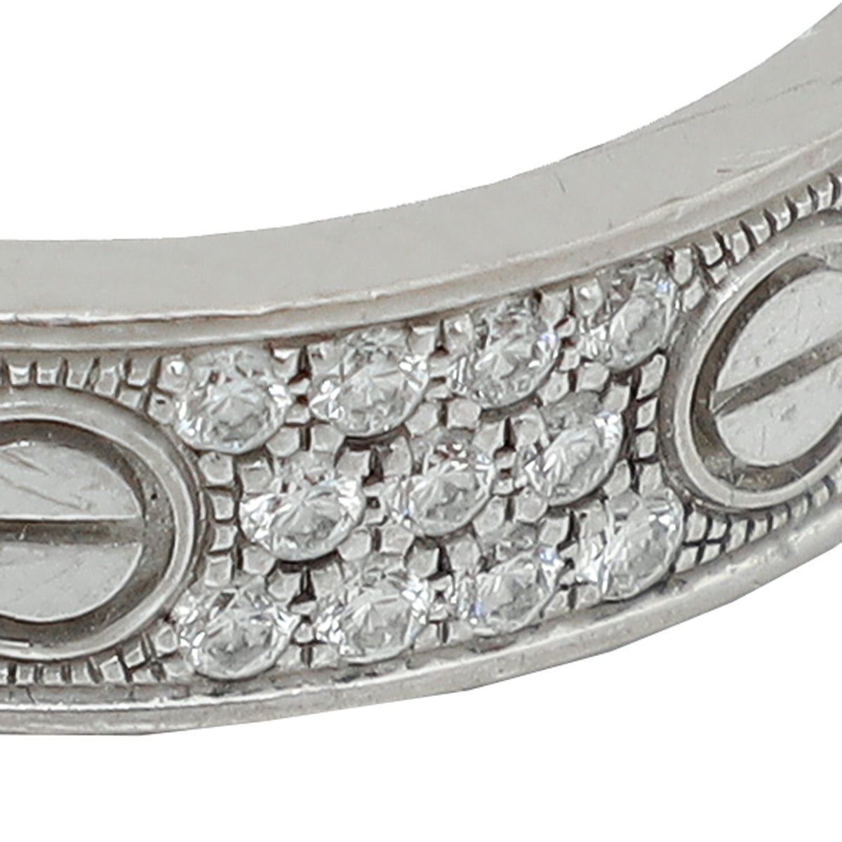Cartier 18K White Gold Love Paved Diamond Small Model Ring 53