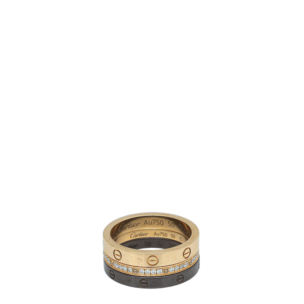 Cartier 18K Pink Gold Ceramic Love 3 Hoops Ring 50