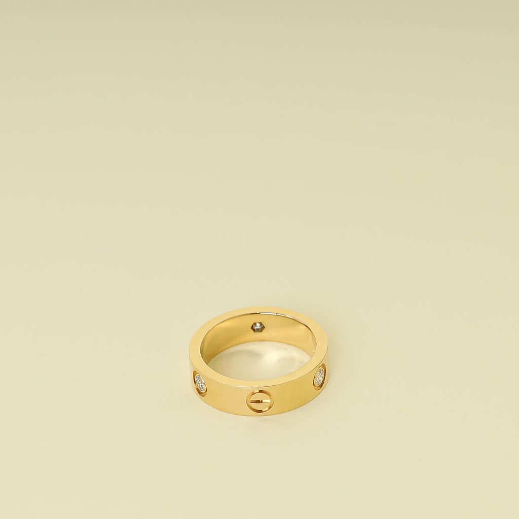 Cartier 18K Yellow Gold 3 Diamond Love Classic Ring 55