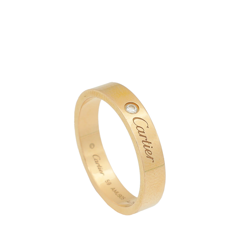 Cartier 18K Pink Gold Diamond C De Cartier Wedding Band Ring 59