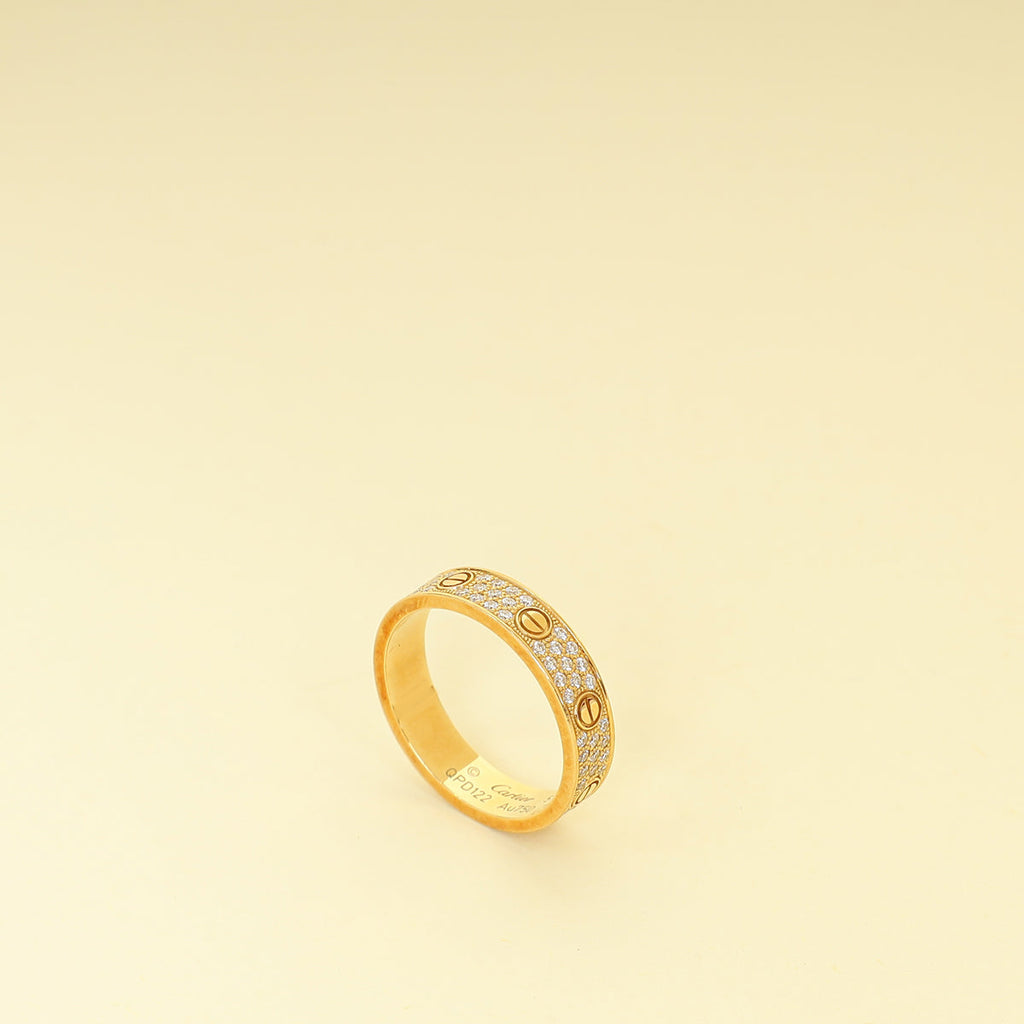 Cartier 18K Yellow Gold Love Pave Diamond Small Model Ring 57