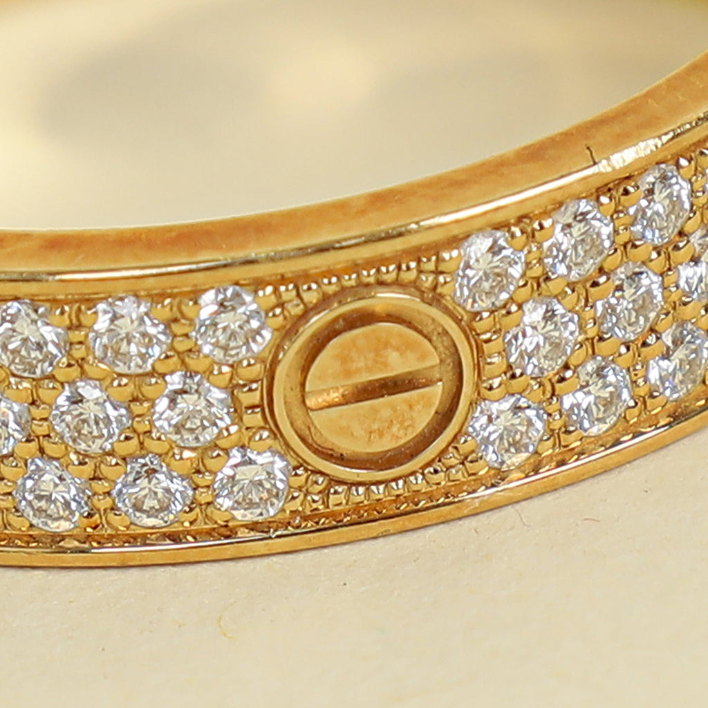 Cartier 18K Yellow Gold Love Pave Diamond Small Model Ring 57