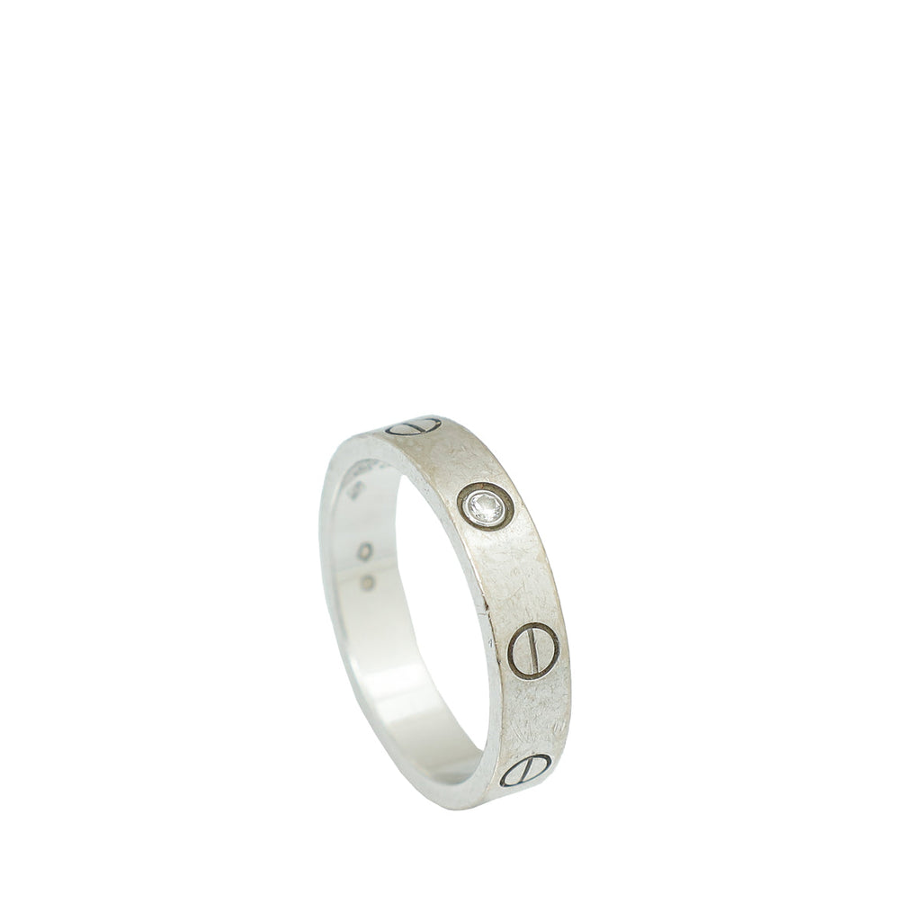 Cartier 18K White Gold Diamond Love Wedding Band Ring 53
