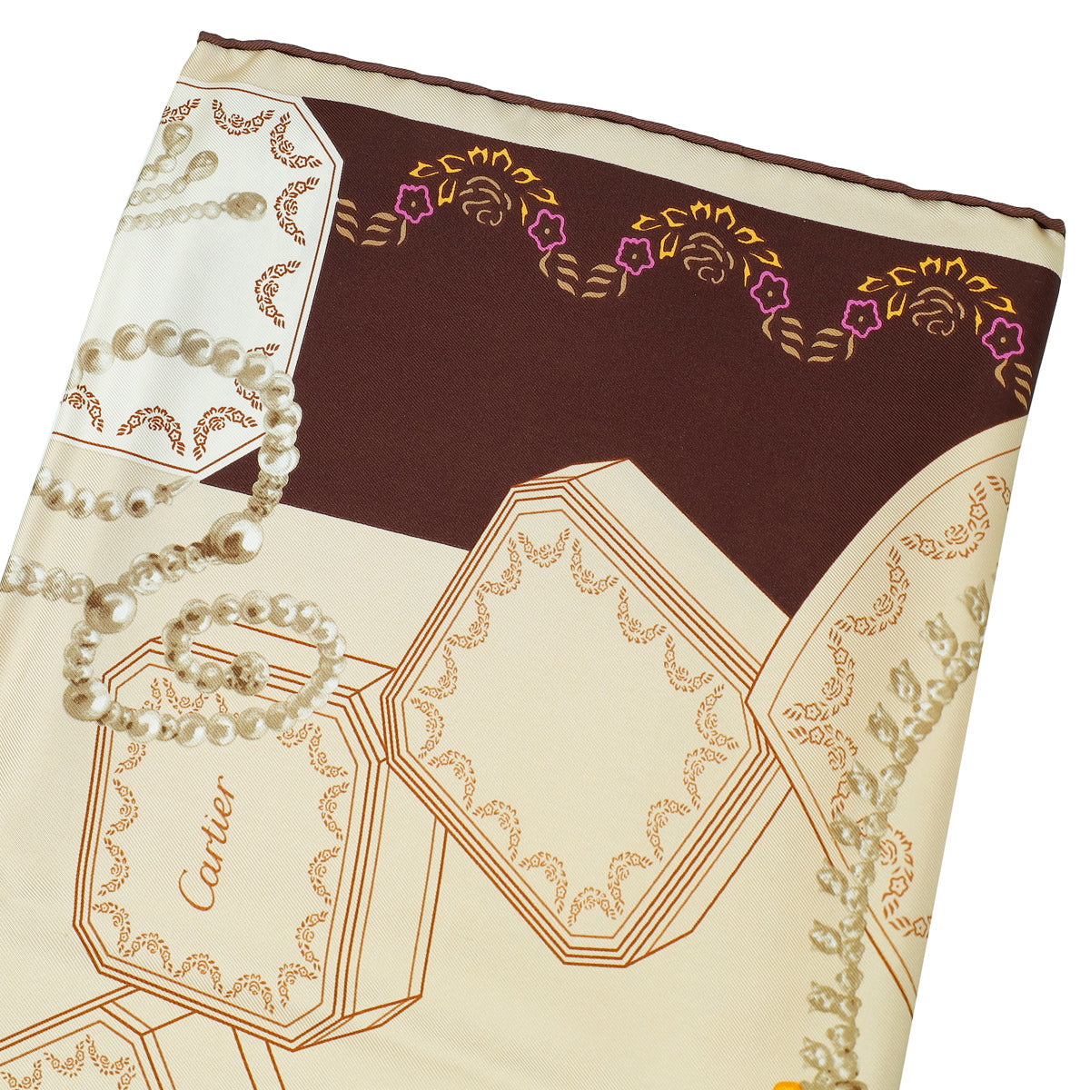 Cartier Multicolor Paris London New York Print Jewelry Print Silk Scarf