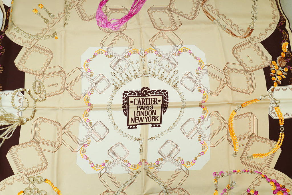 Cartier Multicolor Paris London New York Print Jewelry Print Silk Scarf