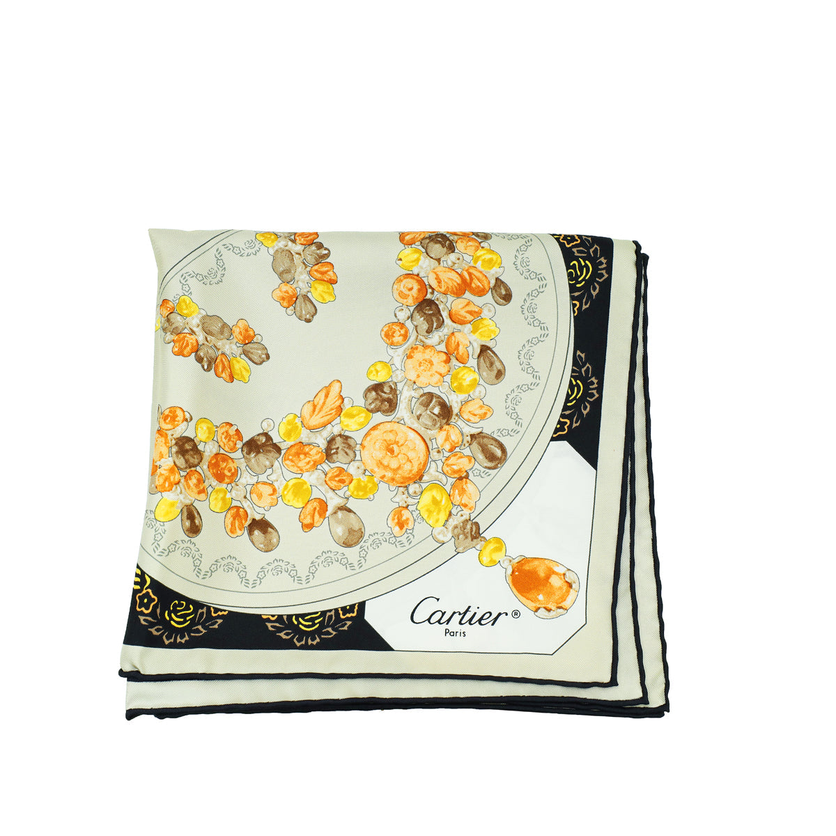 Cartier Multicolor Paris London New York Print Jewelry Print Silk Scarf