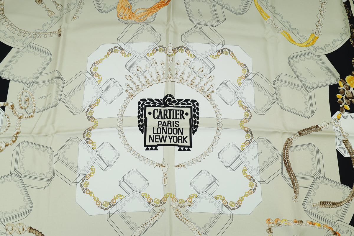 Cartier Multicolor Paris London New York Print Jewelry Print Silk Scarf