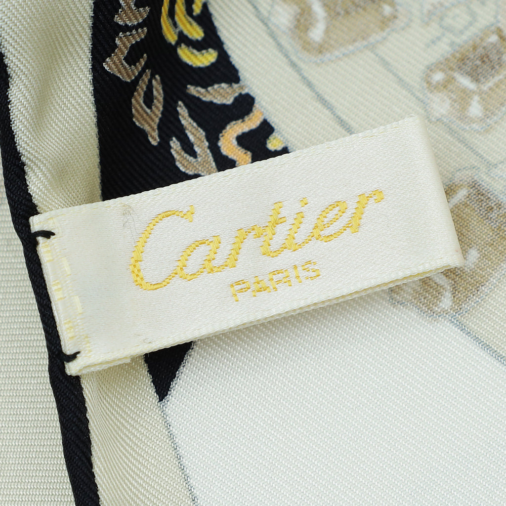 Cartier Multicolor Paris London New York Print Jewelry Print Silk Scarf