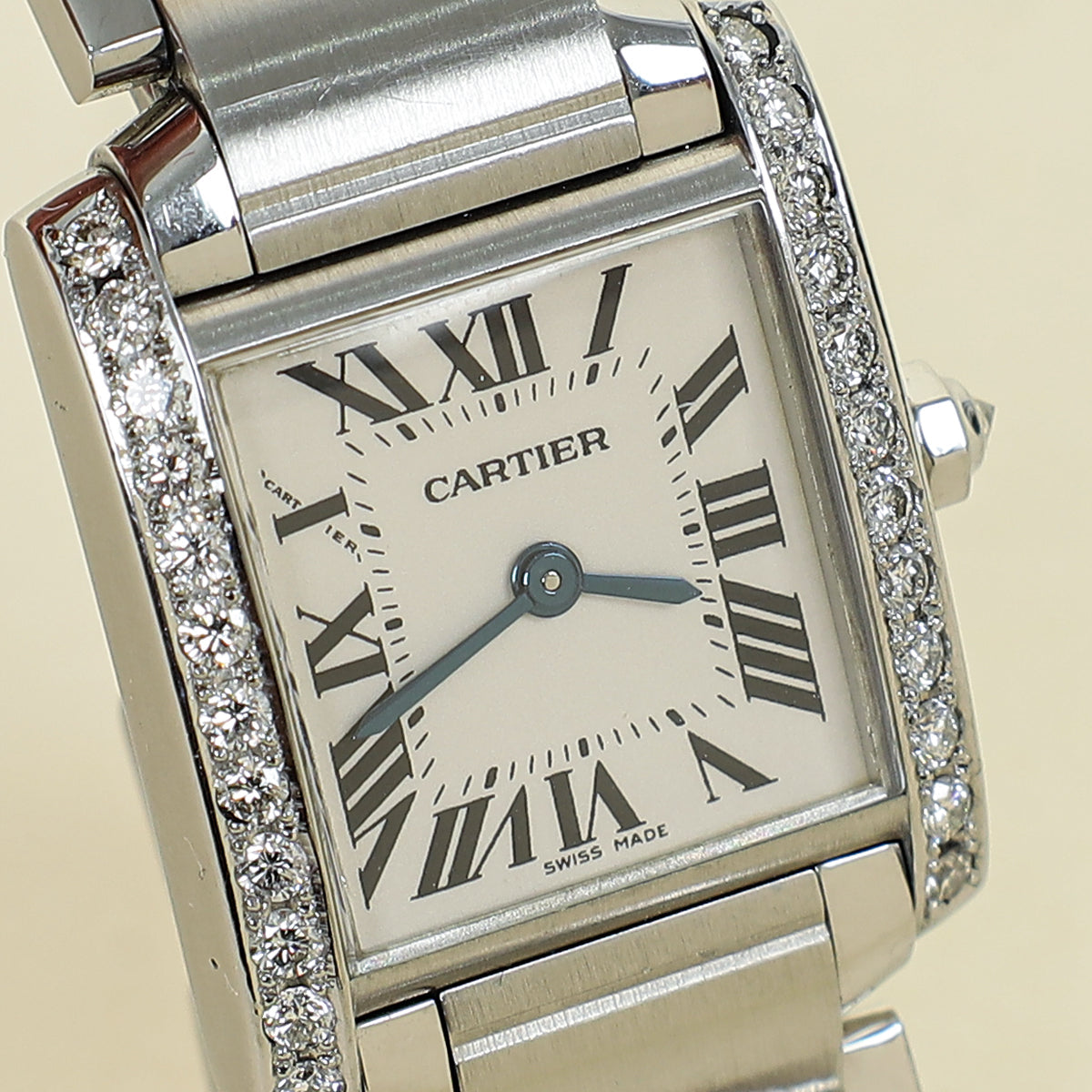 Cartier Stainless Steel Diamond Tank Française Watch