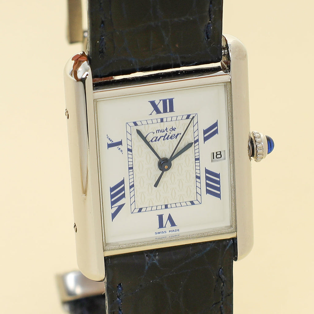 Cartier Indigo Blue Tank Must De Cartier Argent Quartz Watch