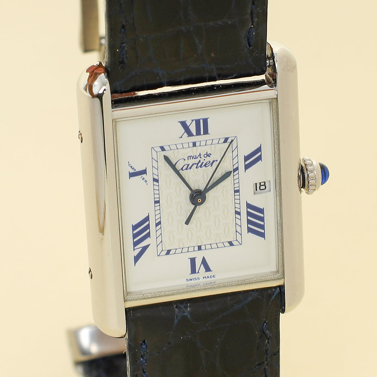 Cartier Indigo Blue Tank Must De Cartier Argent Quartz Watch