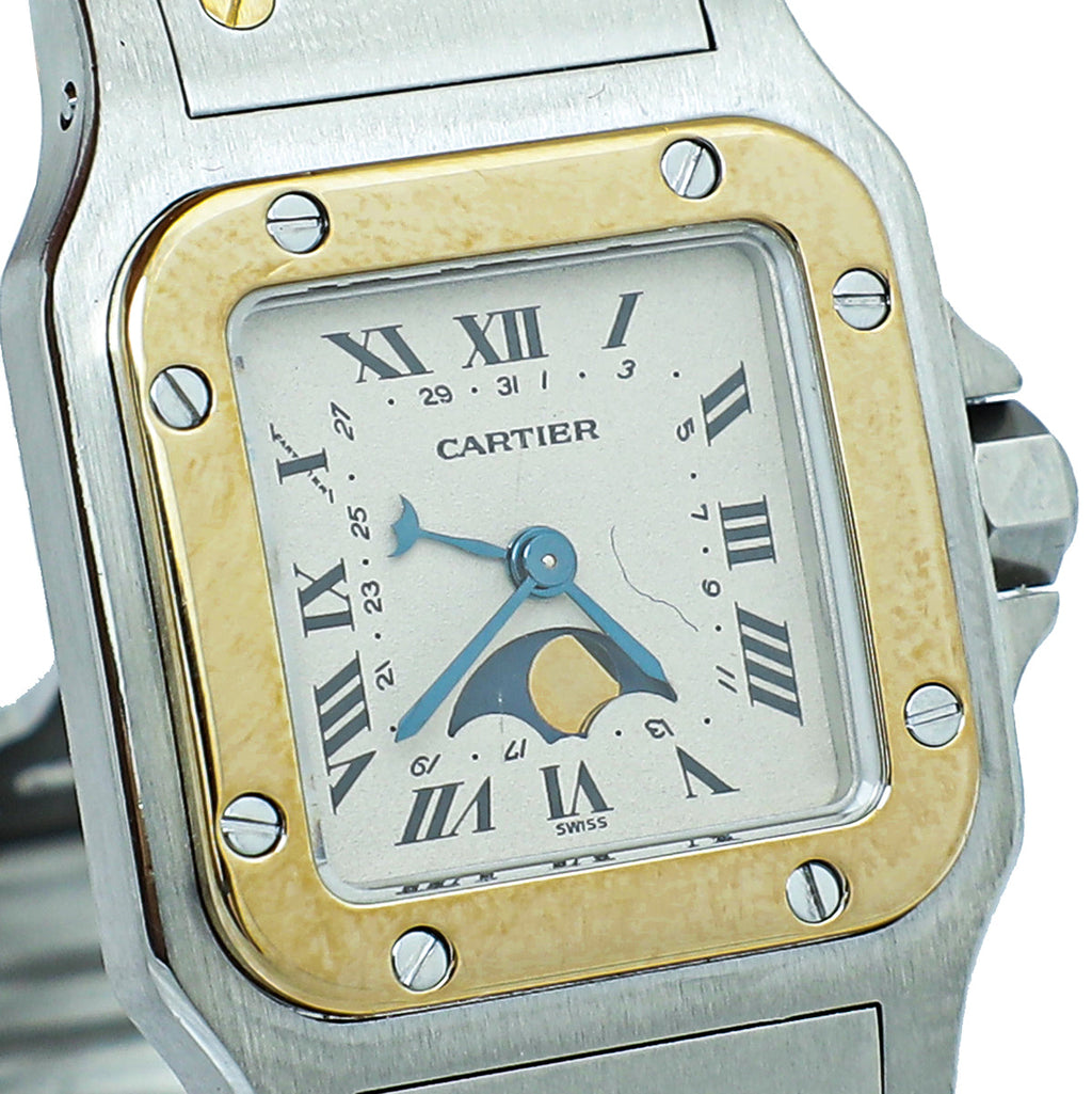 Cartier Steel Gold Santos Galbee Moon Phase 24mm Quartz Watch