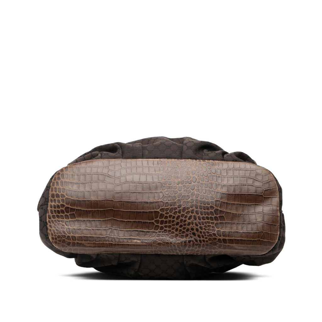 Celine Embossed Leather Trimmed Macadam Canvas Vertical Tote