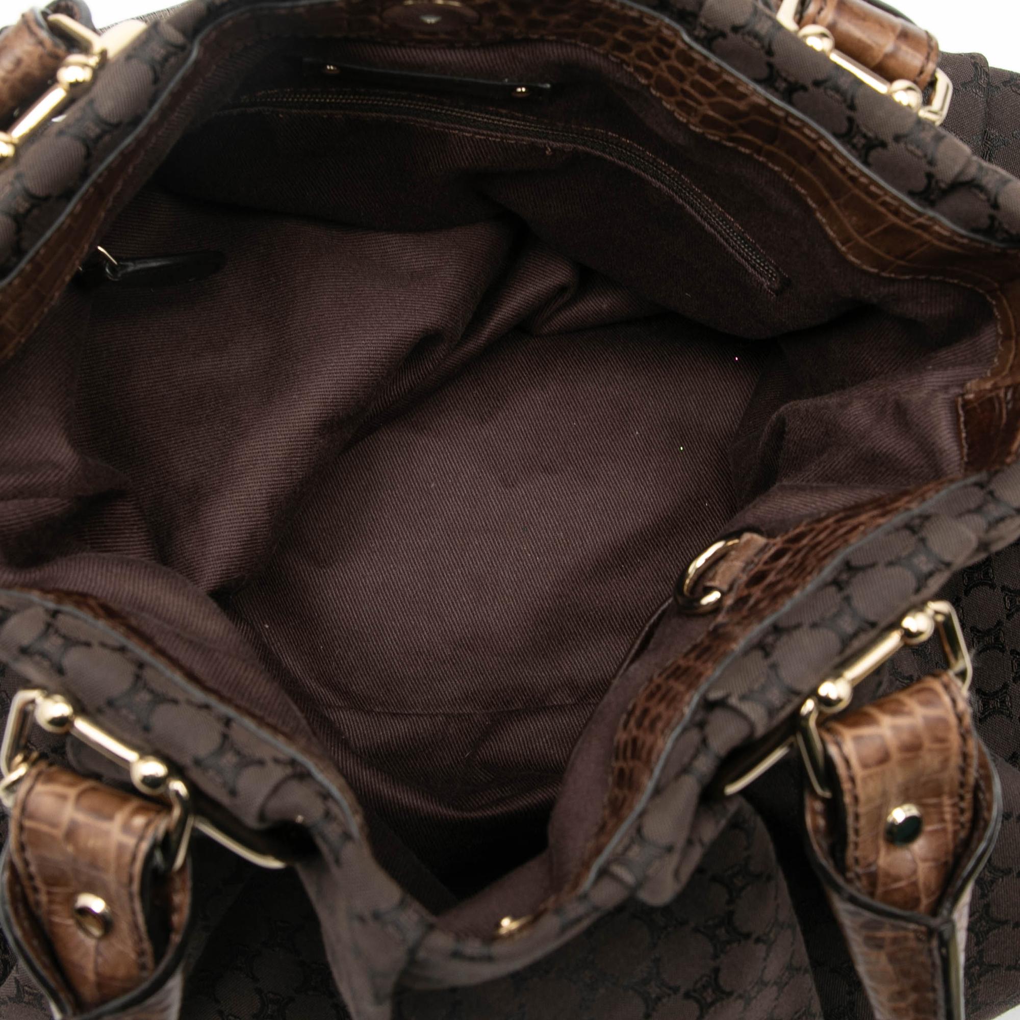 Celine Embossed Leather Trimmed Macadam Canvas Vertical Tote