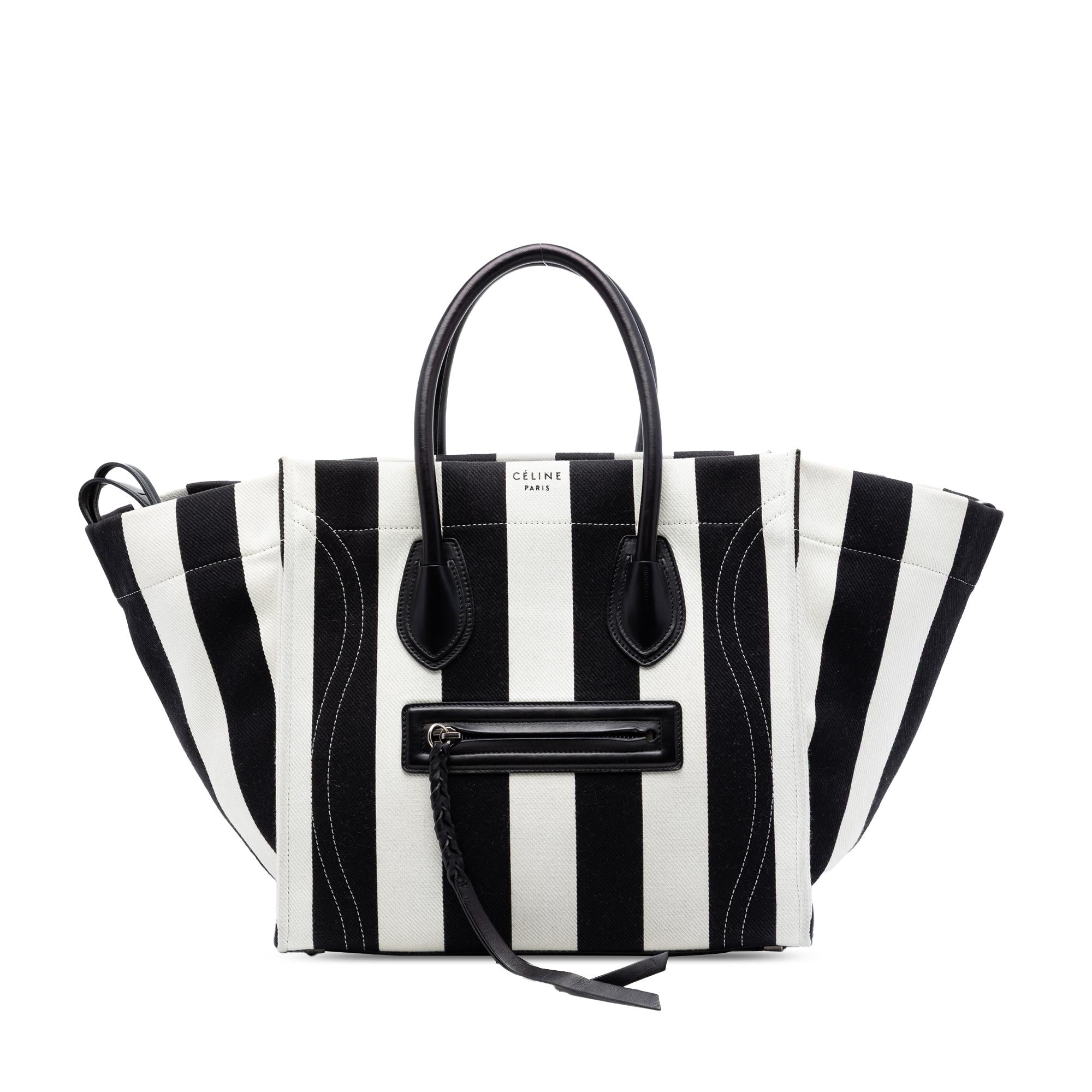 Celine Medium Striped Canvas and Cotton Phantom Luggage Tote