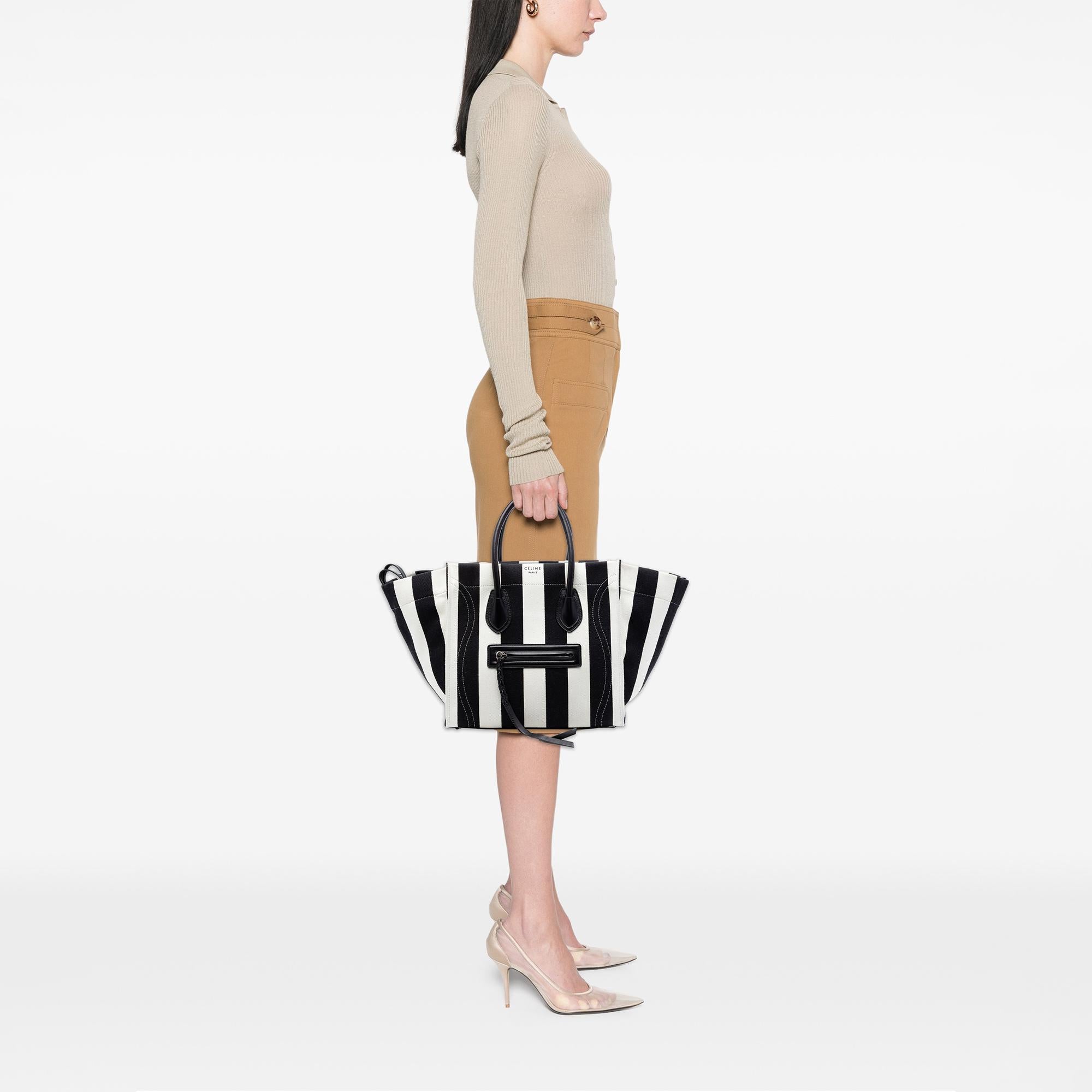Celine Medium Striped Canvas and Cotton Phantom Luggage Tote