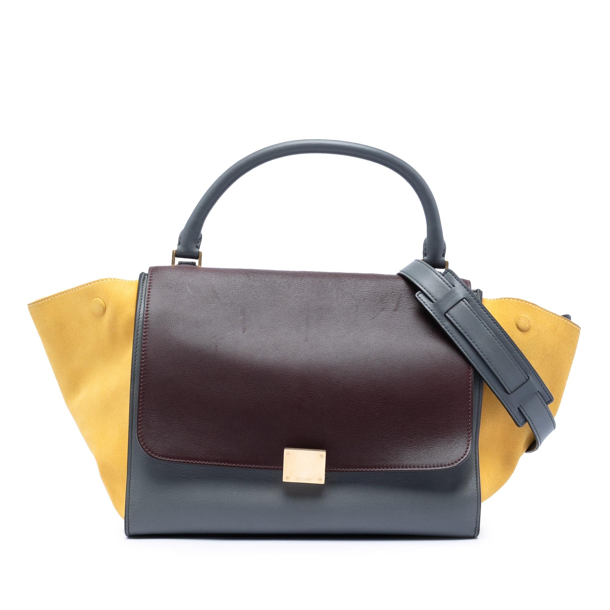Celine Medium Tricolor Calfskin and Suede Trapeze Satchel