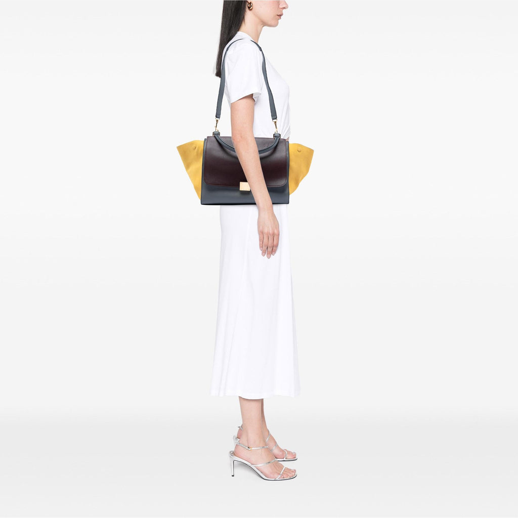Celine Medium Tricolor Calfskin and Suede Trapeze Satchel