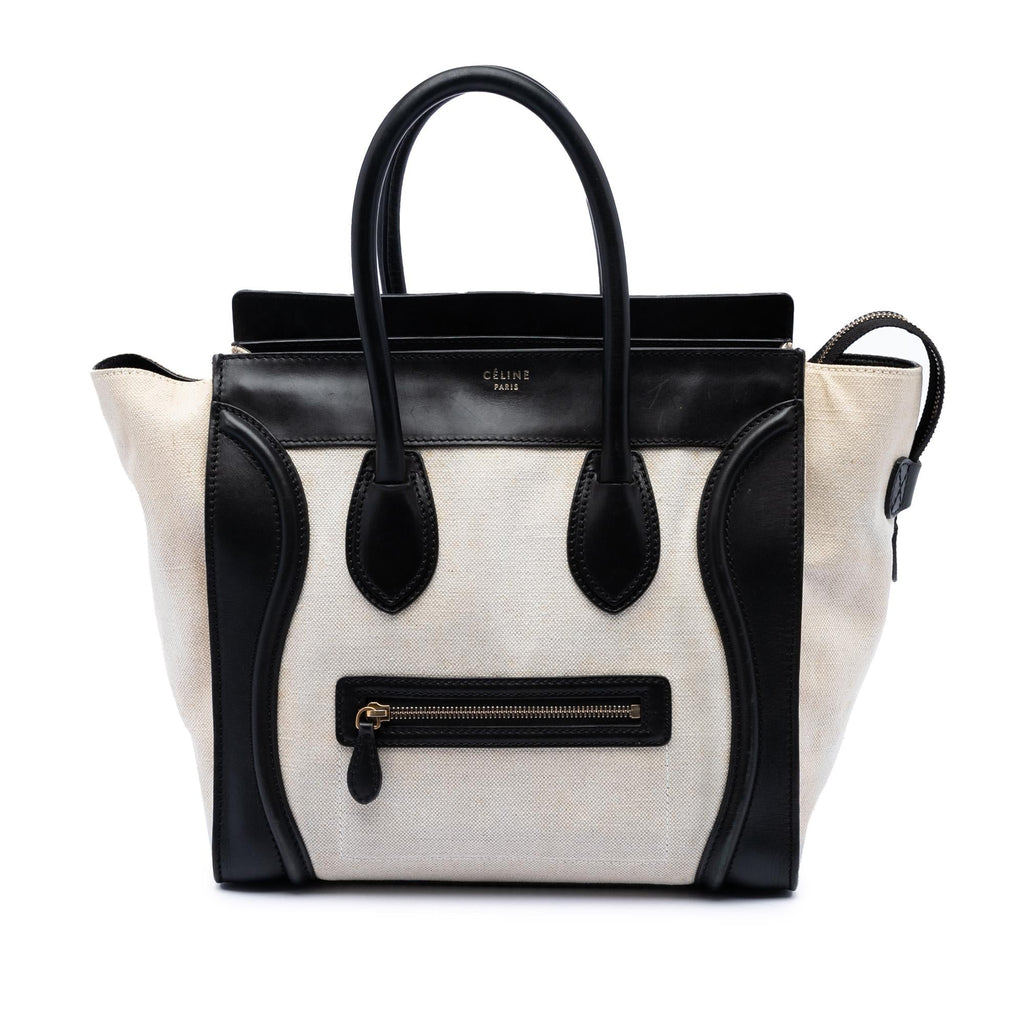 Celine Mini Bicolor Canvas and Leather Luggage Tote