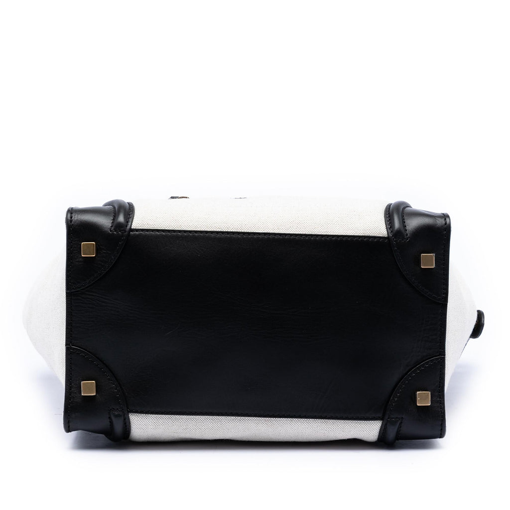 Celine Mini Bicolor Canvas and Leather Luggage Tote