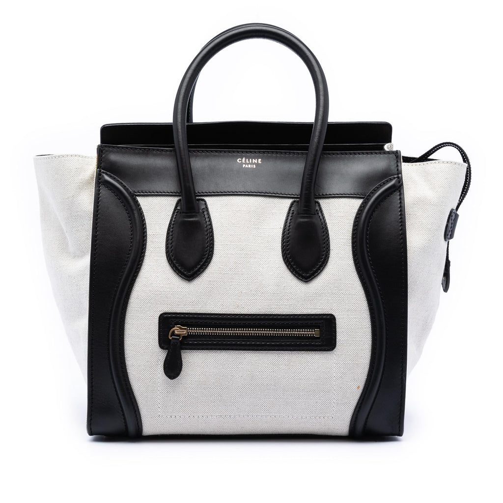 Celine Mini Bicolor Canvas and Leather Luggage Tote