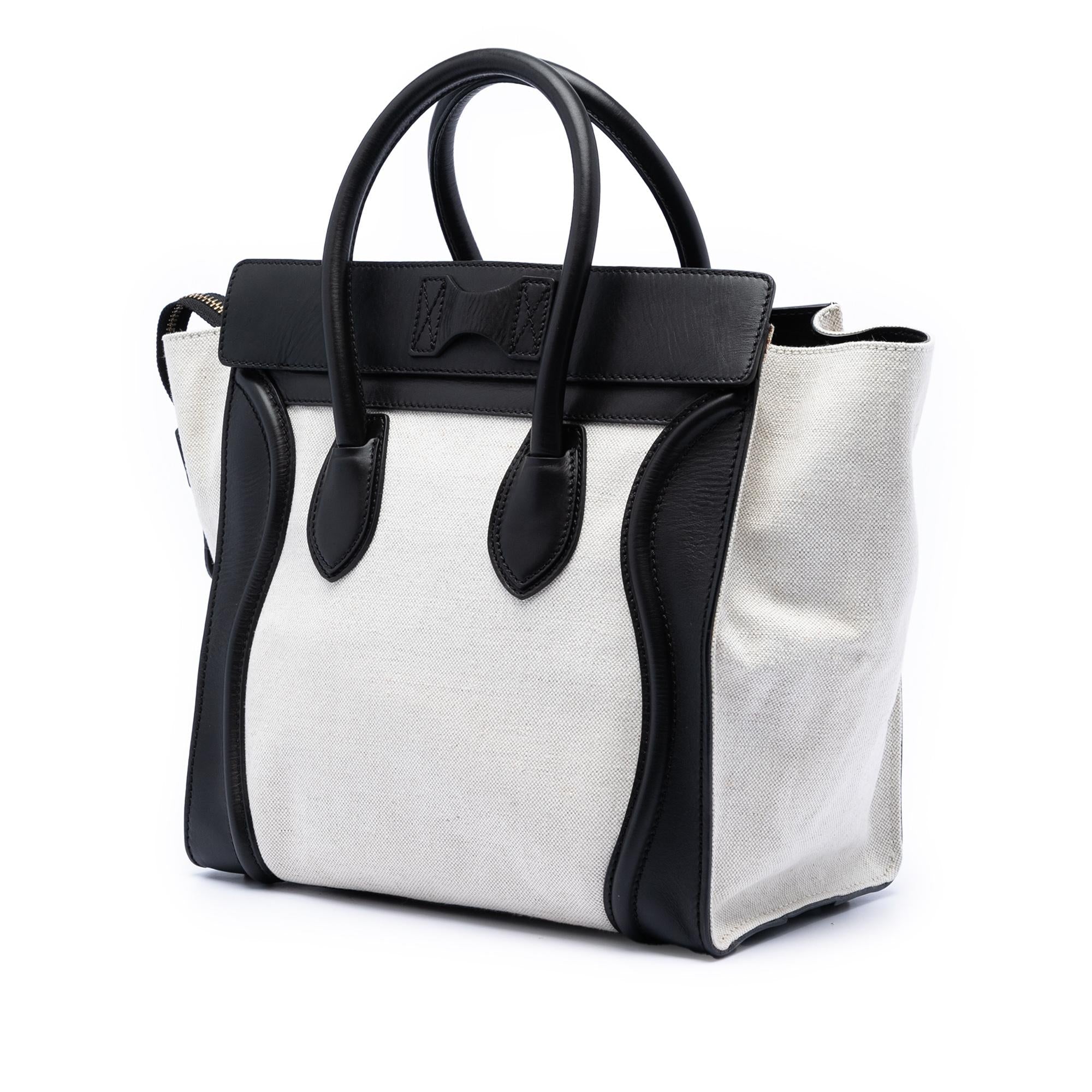 Celine Mini Bicolor Canvas and Leather Luggage Tote