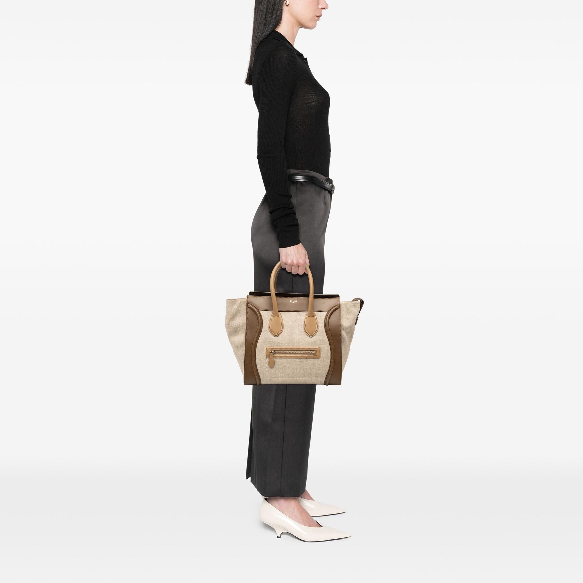 Celine Mini Tricolor Canvas and Leather Luggage Tote