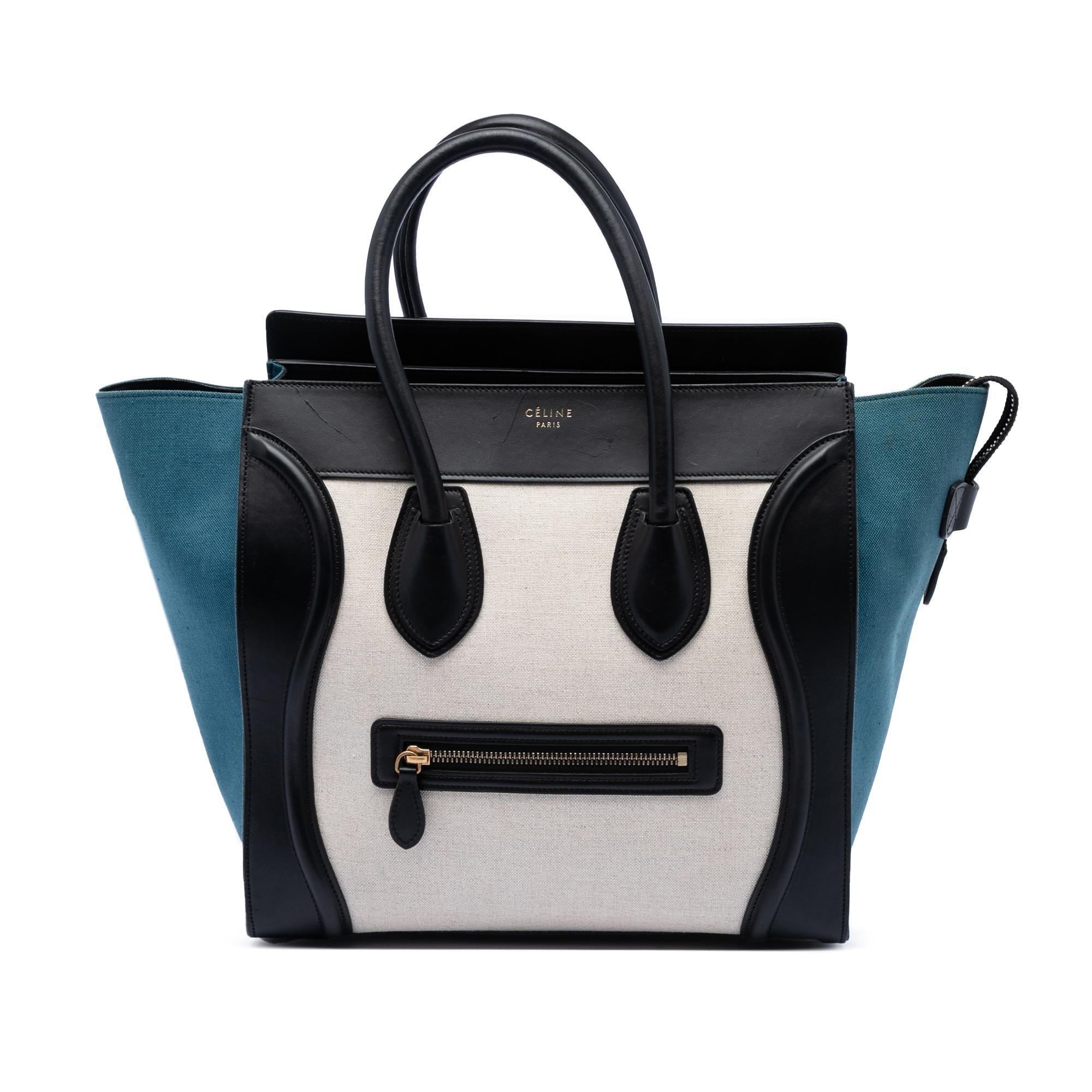 Celine Mini Tricolor Canvas and Leather Luggage Tote