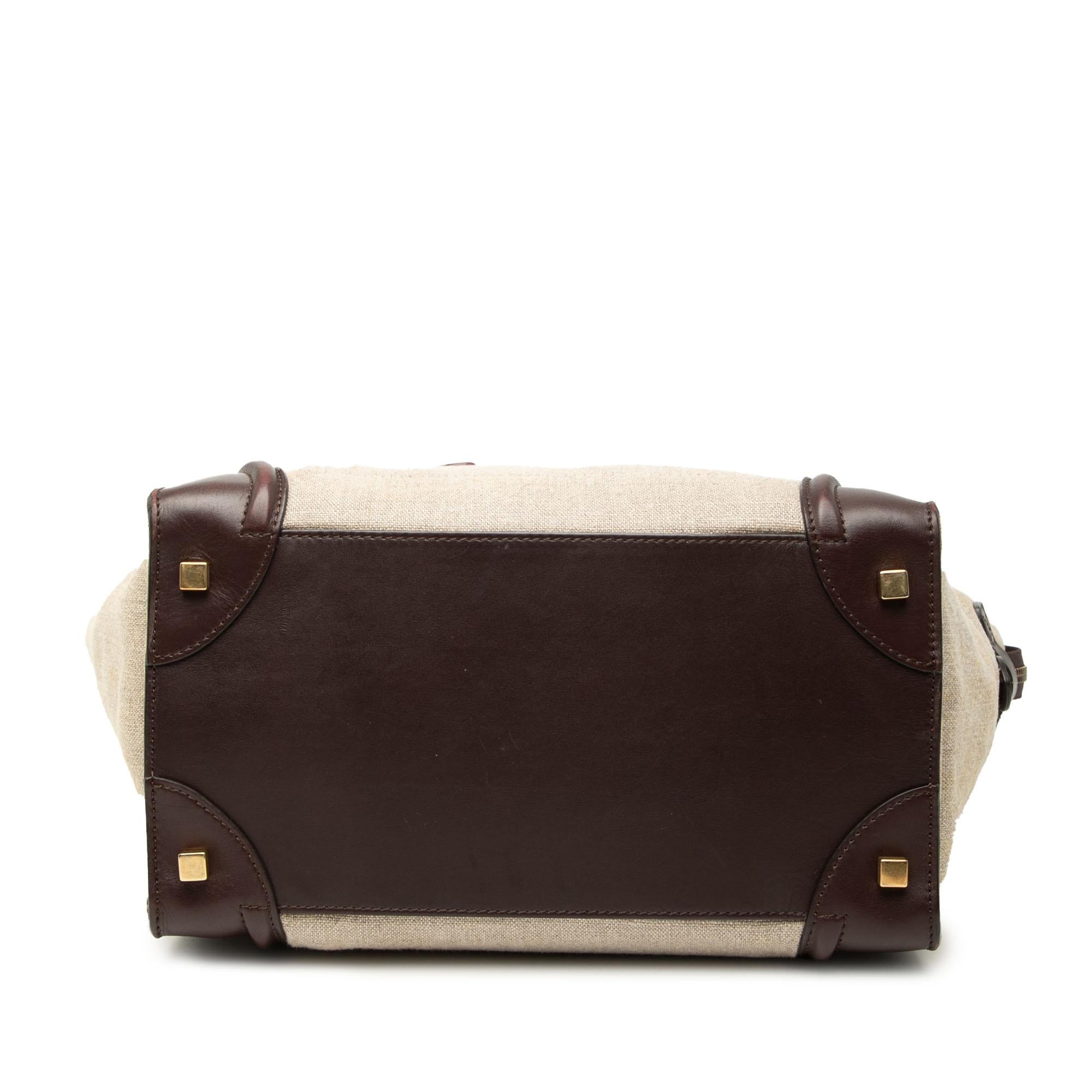 Celine Mini Tricolor Linen and Leather Luggage Tote