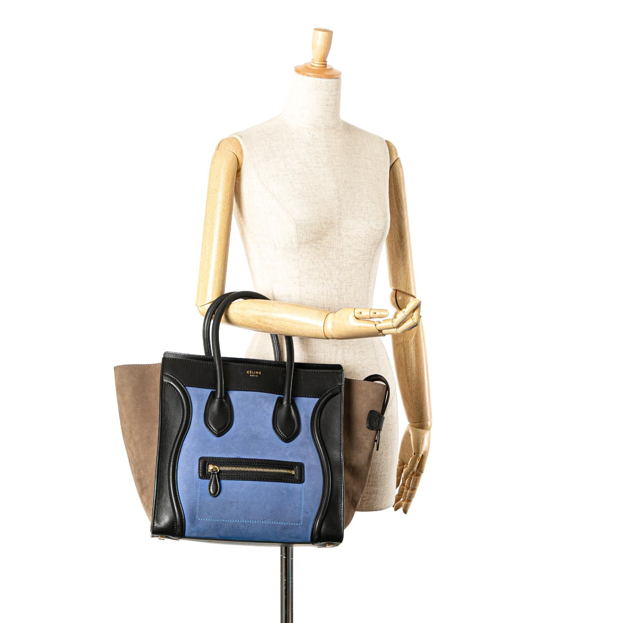 Celine Mini Tricolor Nubuck and Smooth Calfskin Luggage Tote