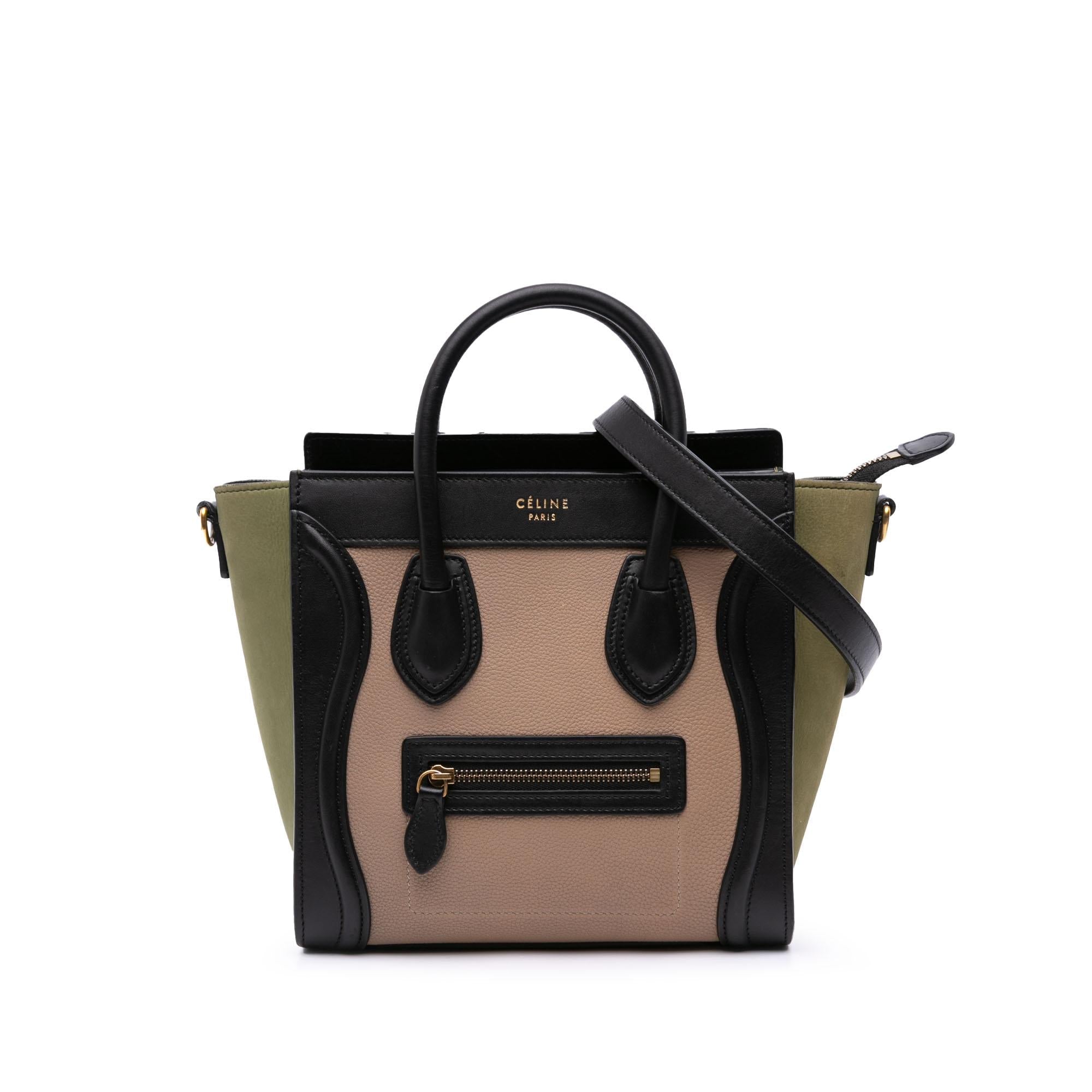 Celine Nano Tricolor Grained Calfskin and Nubuck Luggage Tote