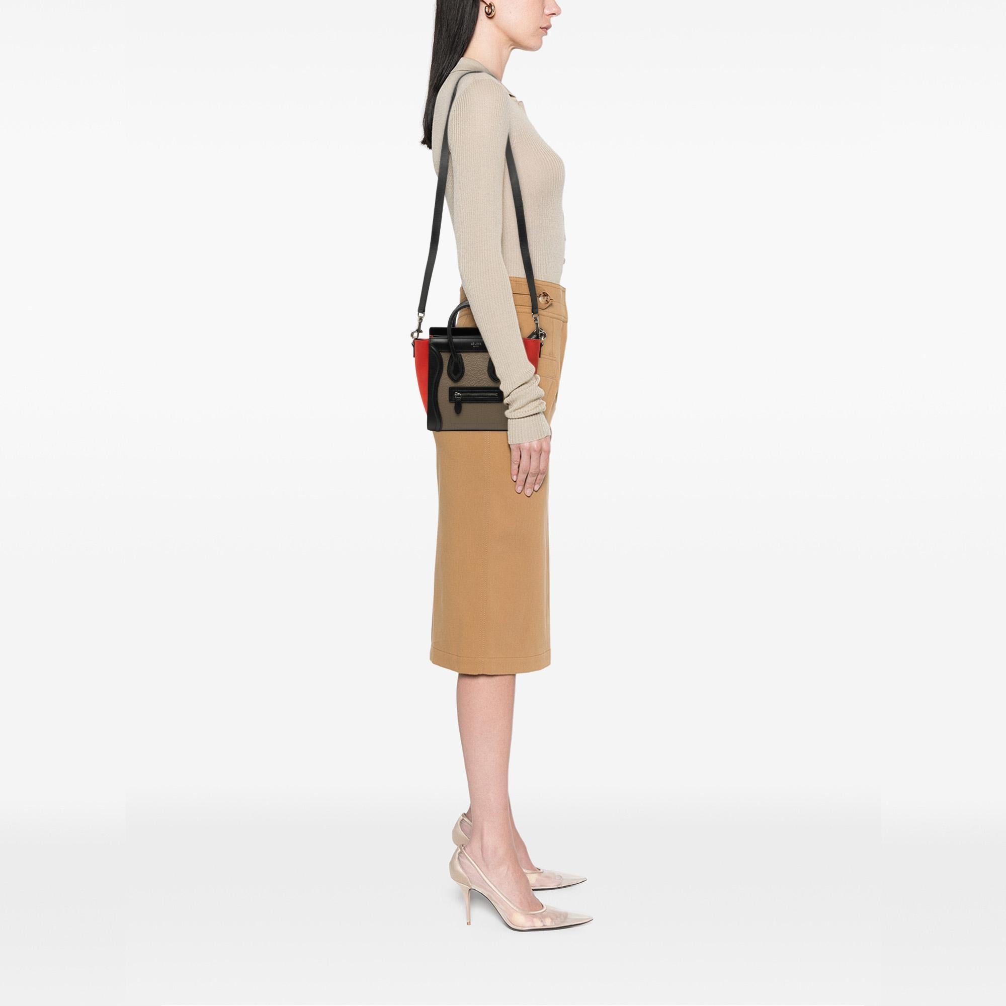 Celine Nano Tricolor Nubuck and Drummed Calfskin Luggage Tote