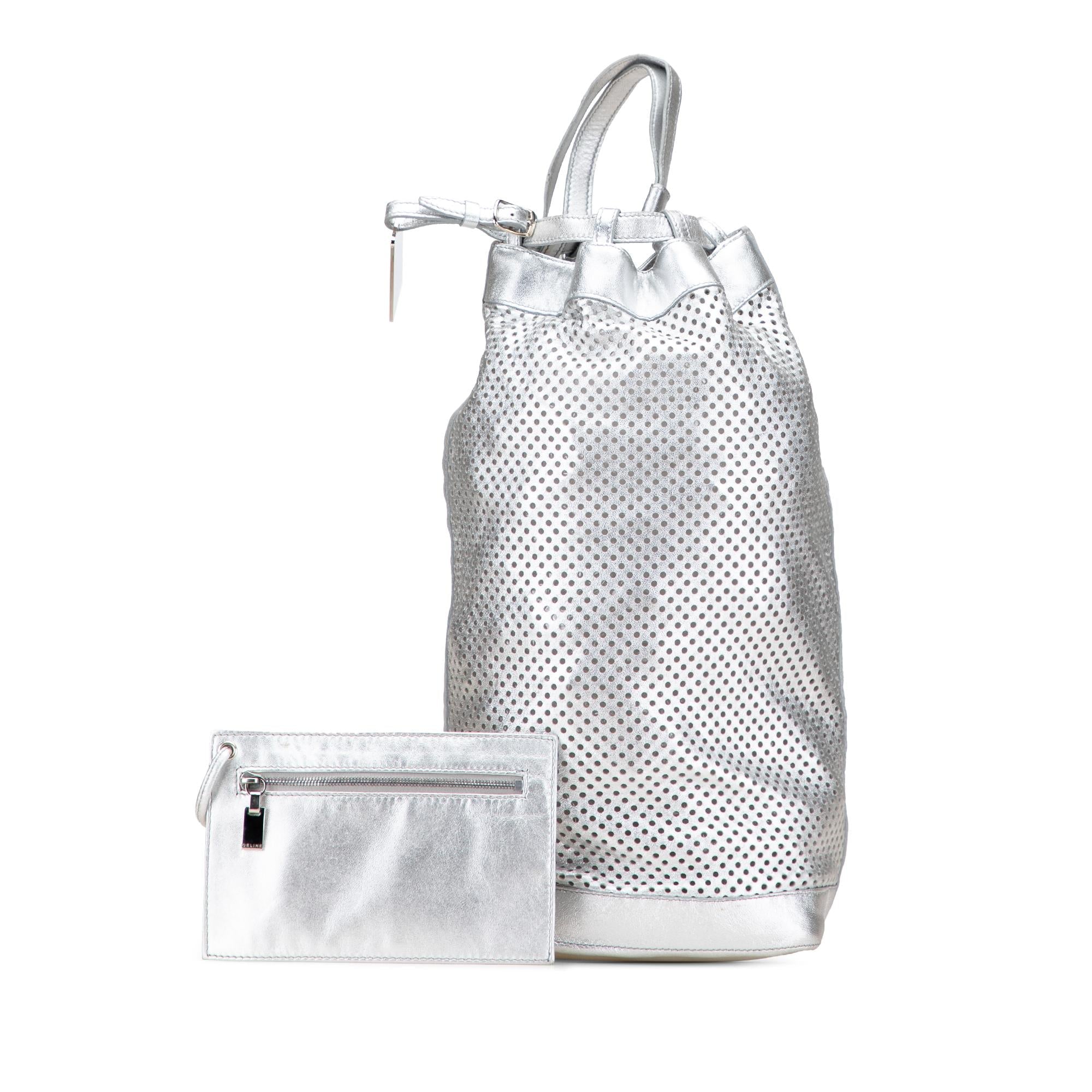 Celine Perforated Metallic Calfskin Sling Backpack