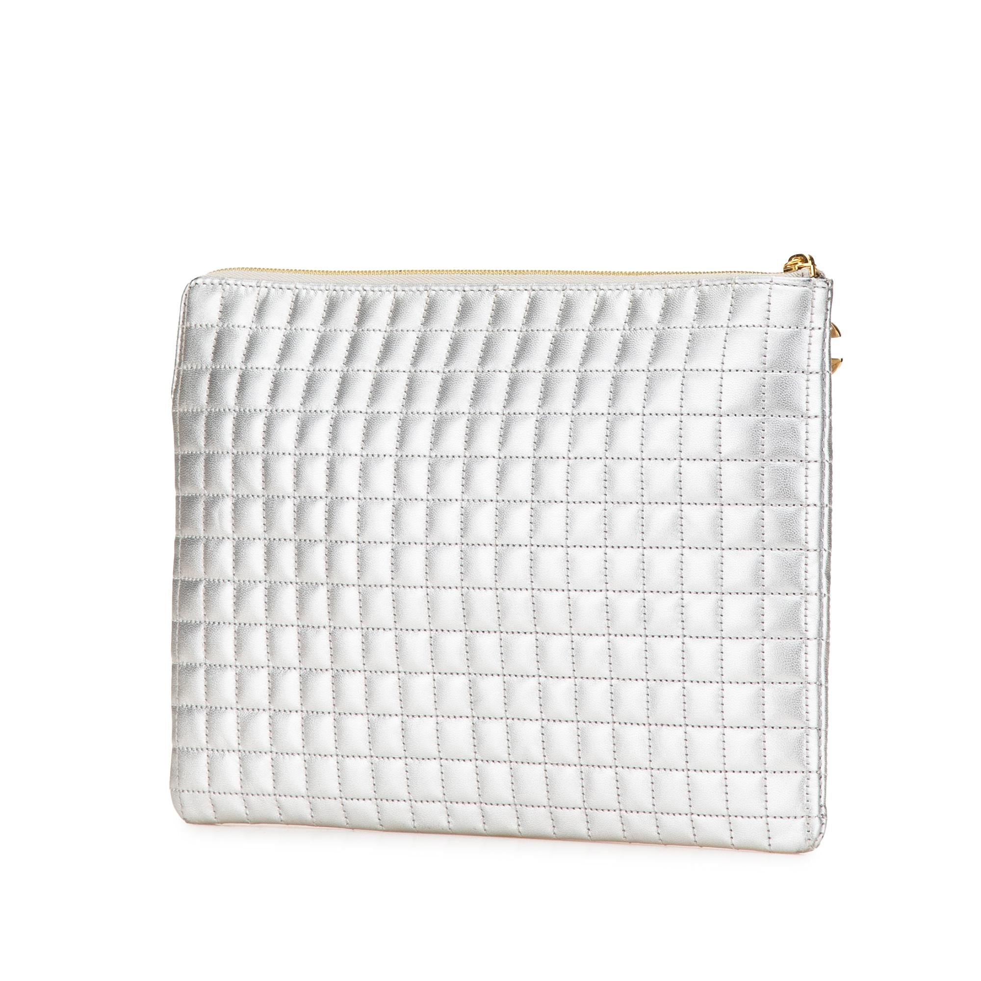 Celine Quilted Metallic Calfskin C Charm Pouch