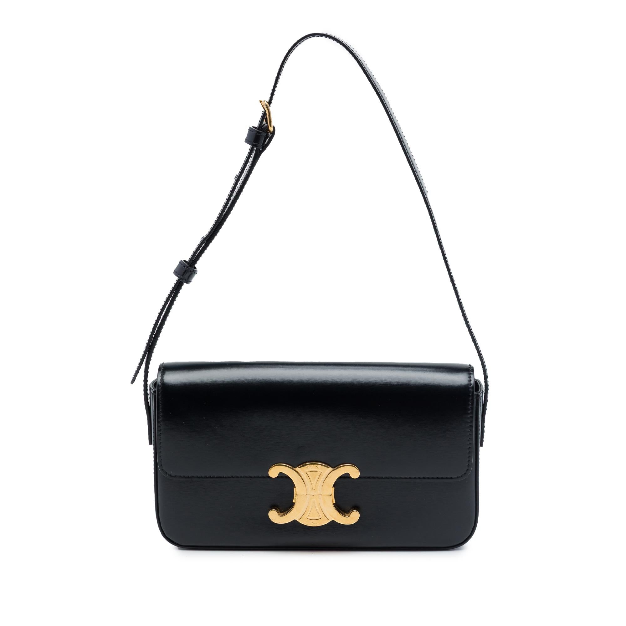 Celine Shiny Calfskin Triomphe Claude Shoulder Bag