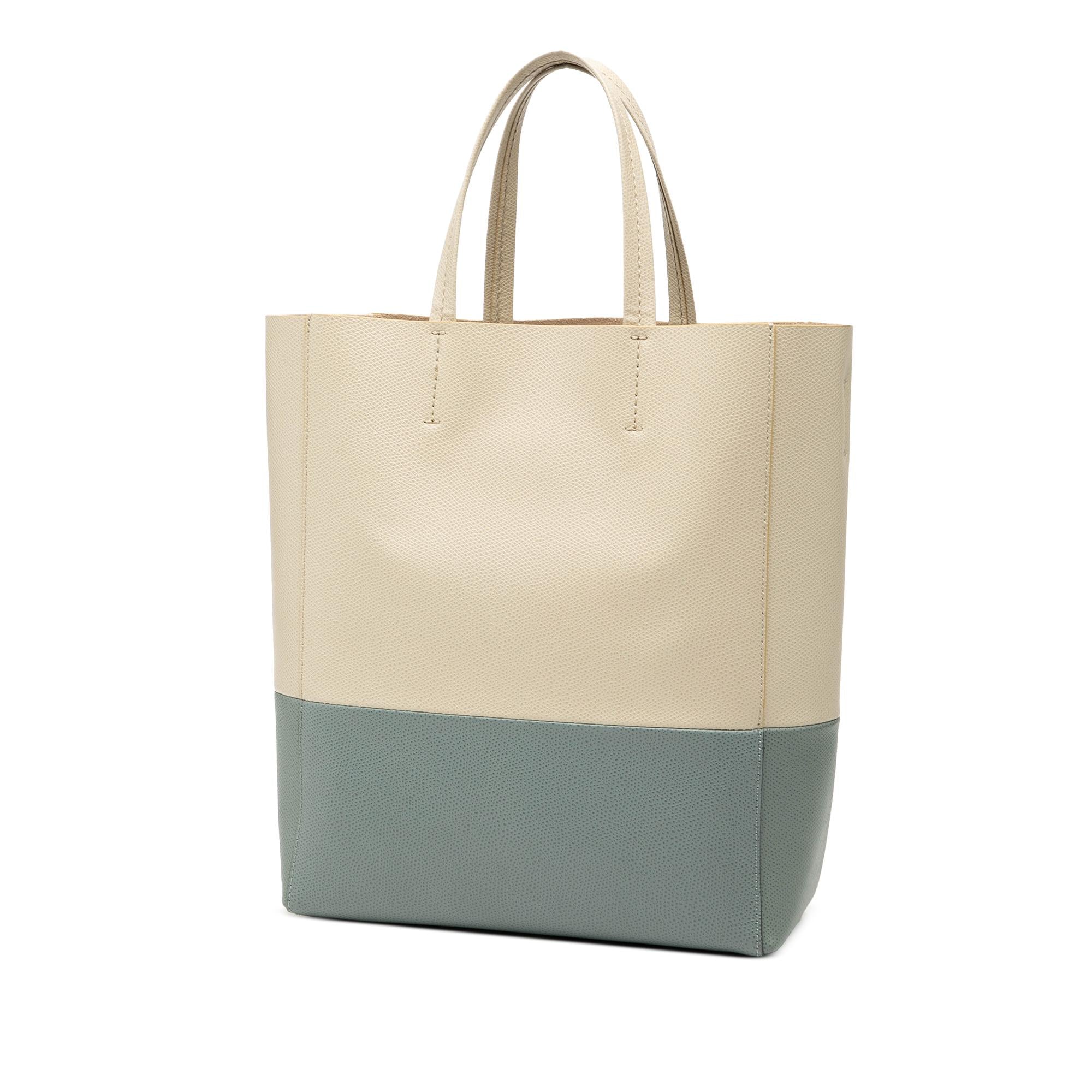 Celine Small Bicolor Grained Calfskin Vertical Cabas Tote