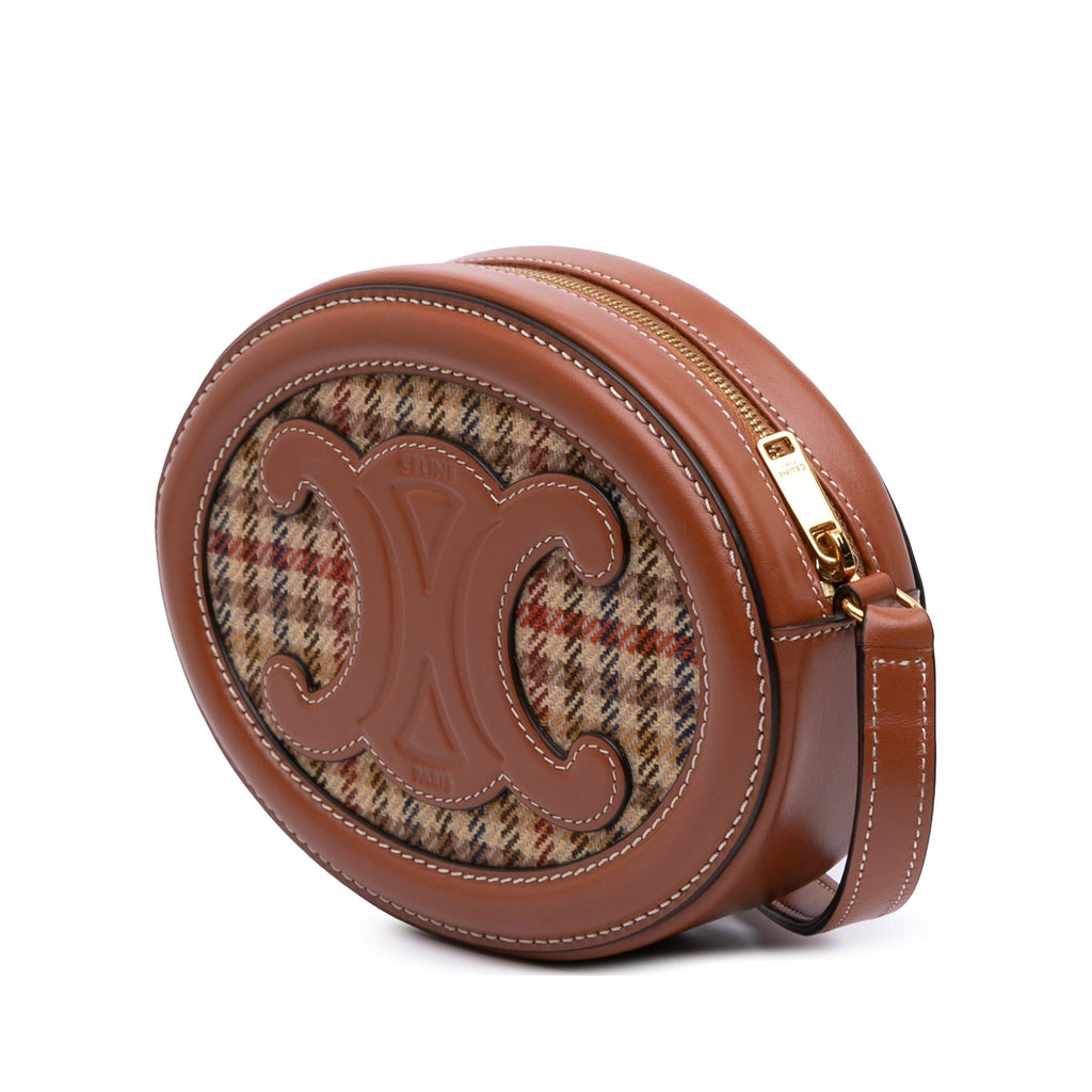 Celine Small Houndstooth Canvas and Calfskin Cuir Triomphe Oval Crossbody