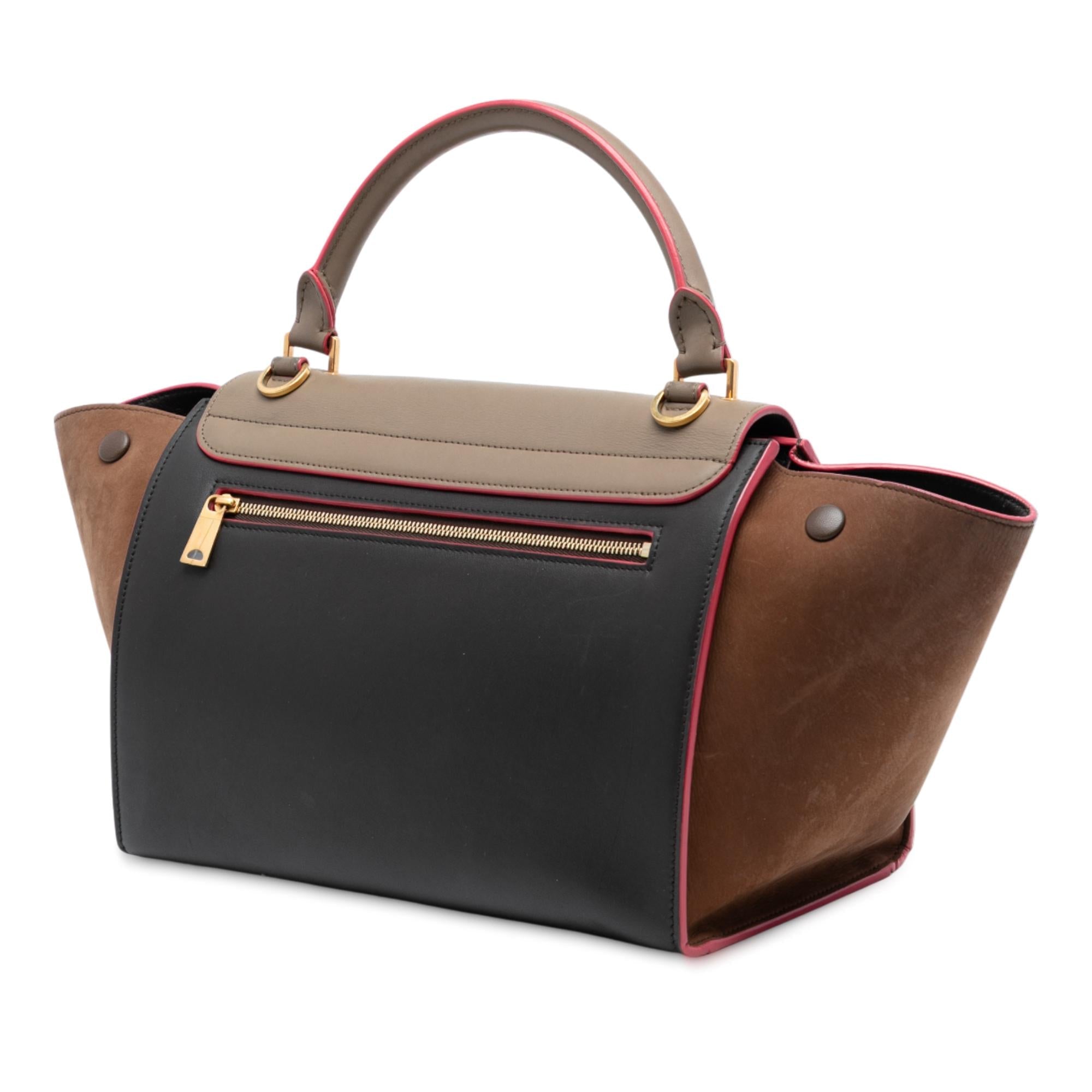 Celine Small Tricolor Calfskin and Suede Trapeze Satchel