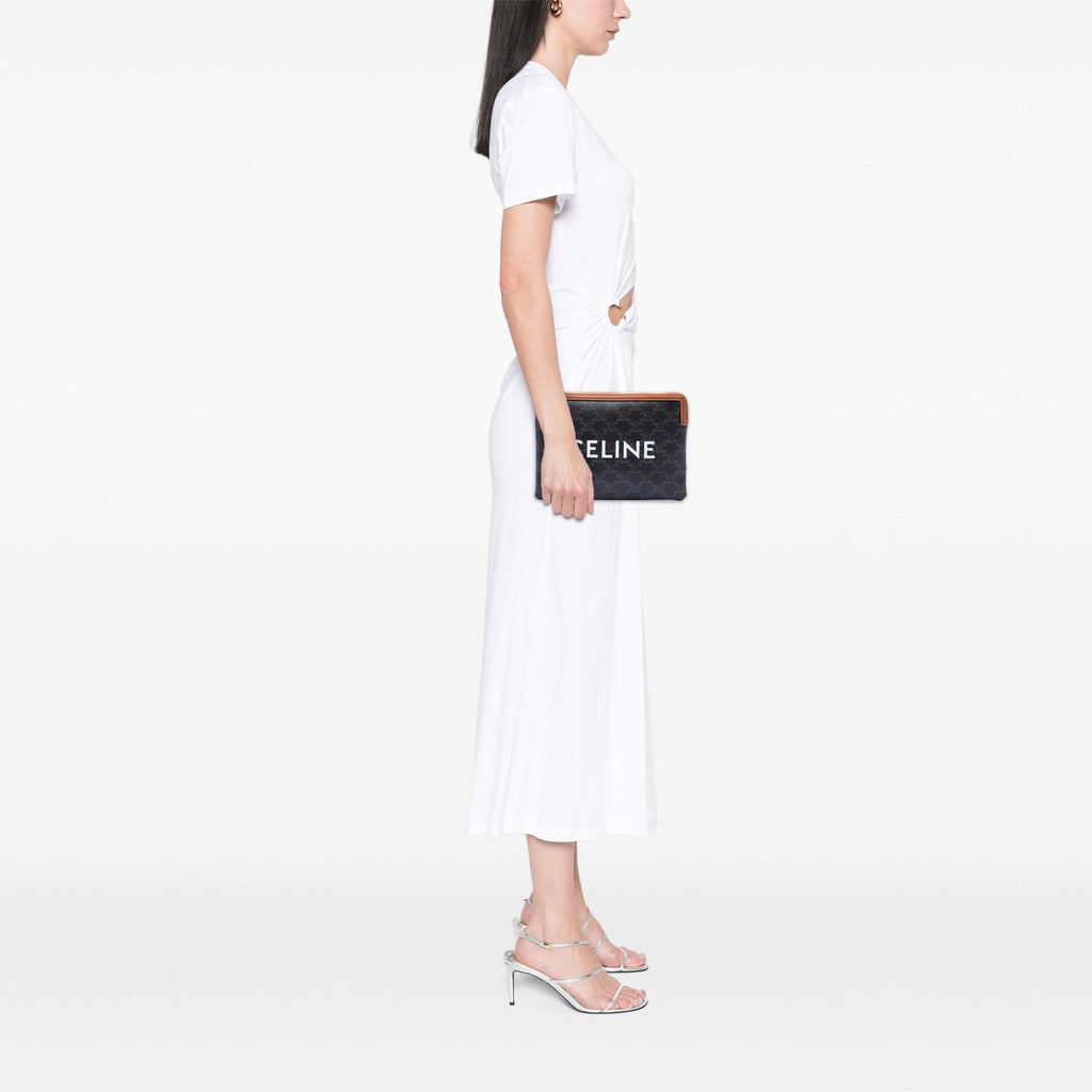 Celine Small Triomphe Coated Canvas Clutch